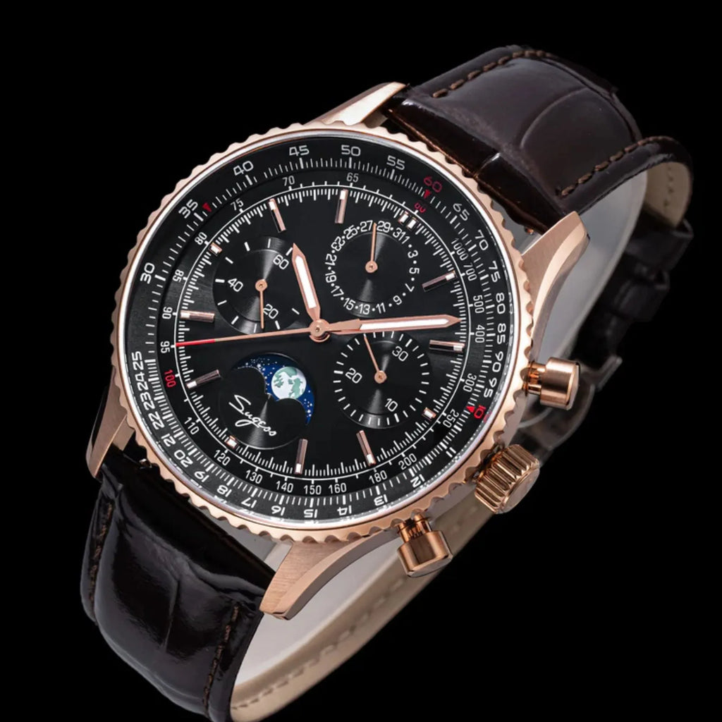 MoonPhase Chrono Master S468 Rose Gold Case Rose Black Dial - DREAM WATCHES