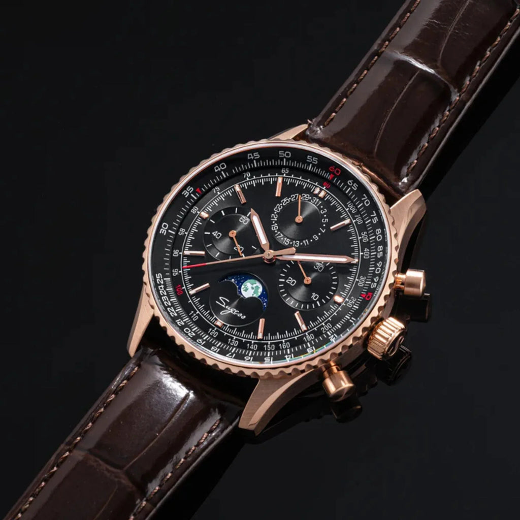 MoonPhase Chrono Master S468 Rose Gold Case Rose Black Dial - DREAM WATCHES