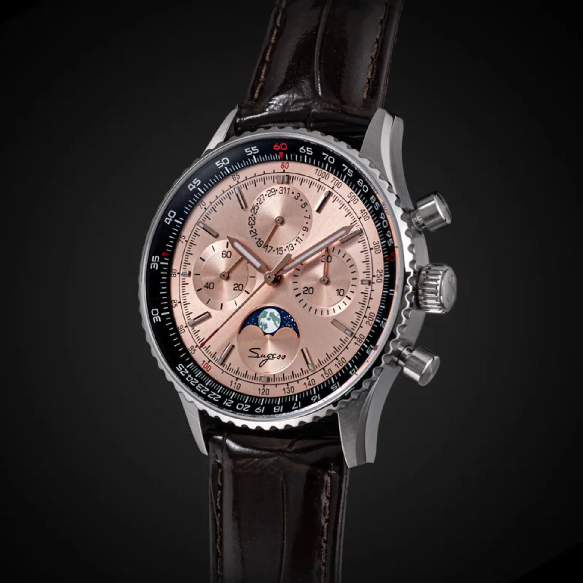 MoonPhase Chrono Master S468 Stainless Steel Case Rose Gold Dial - DREAM WATCHES