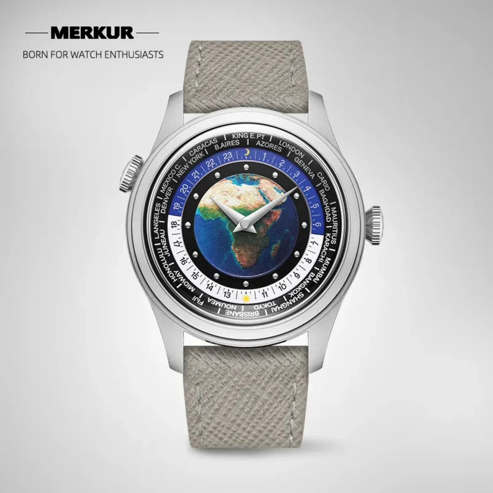 NEW MERKUR Dual Crown World casual manual mechanical watch steel watch Vintage Date Window - DREAM WATCHES