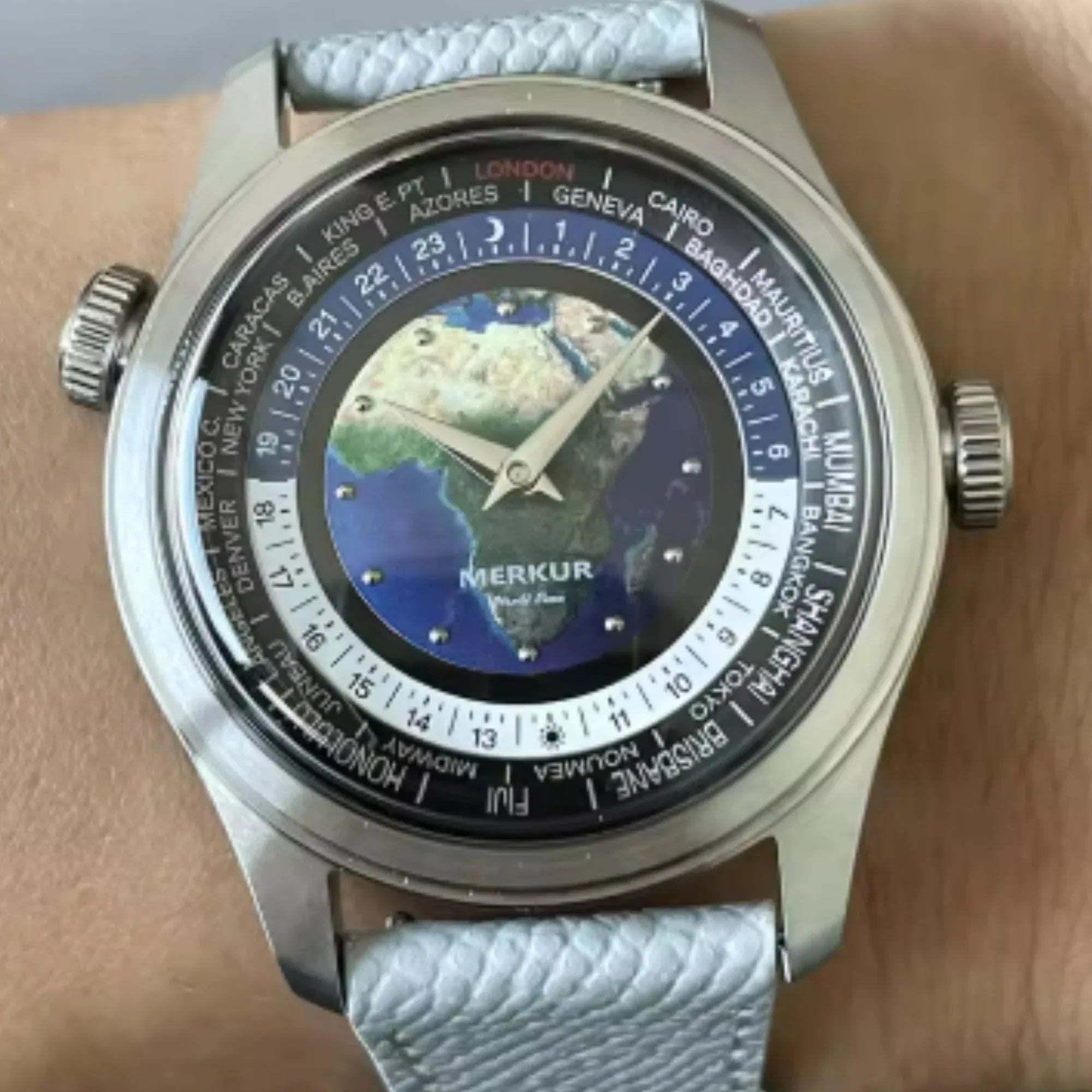 NEW MERKUR Dual Crown World casual manual mechanical watch steel watch Vintage Date Window - DREAM WATCHES