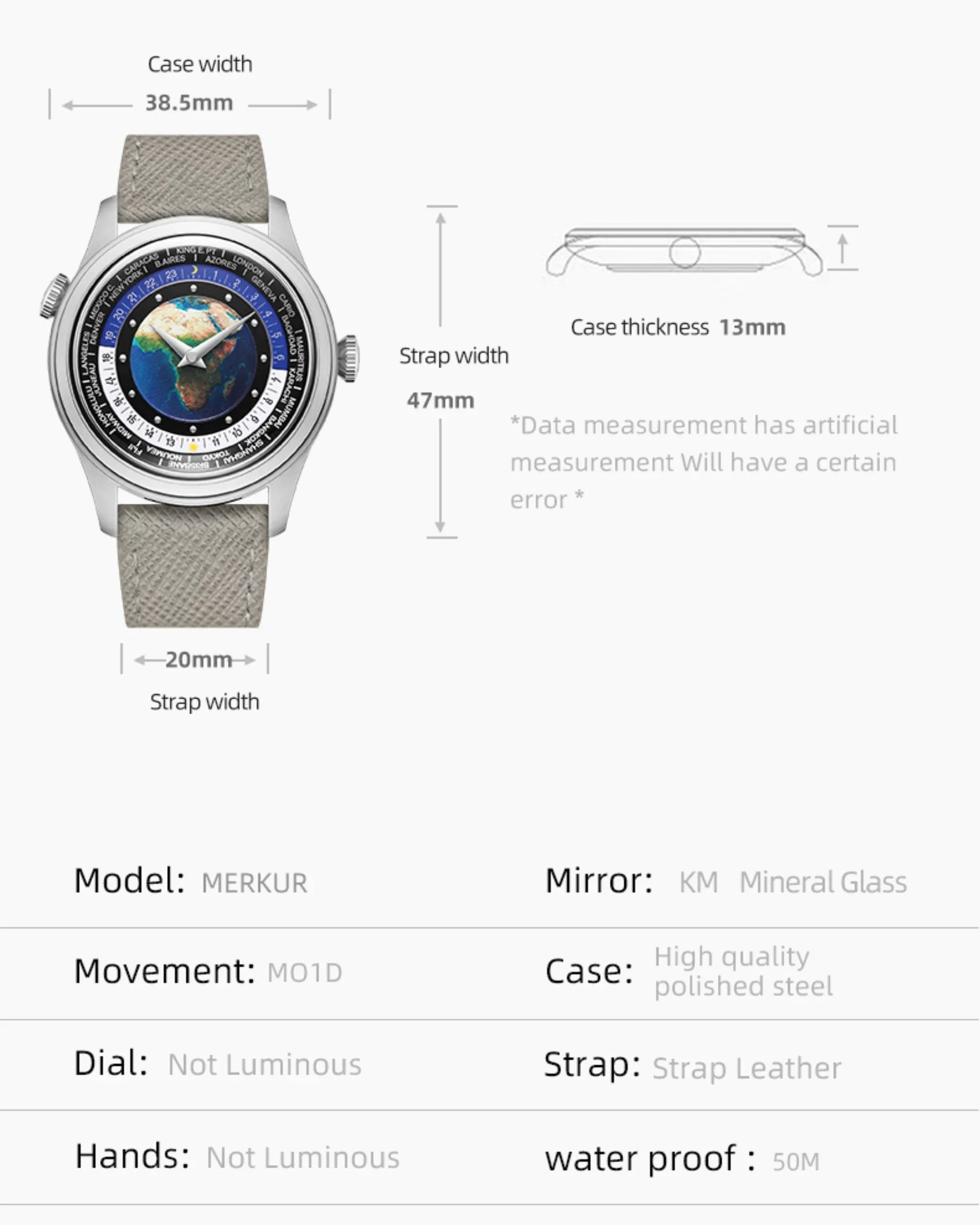 NEW MERKUR Dual Crown World casual manual mechanical watch steel watch Vintage Date Window - DREAM WATCHES