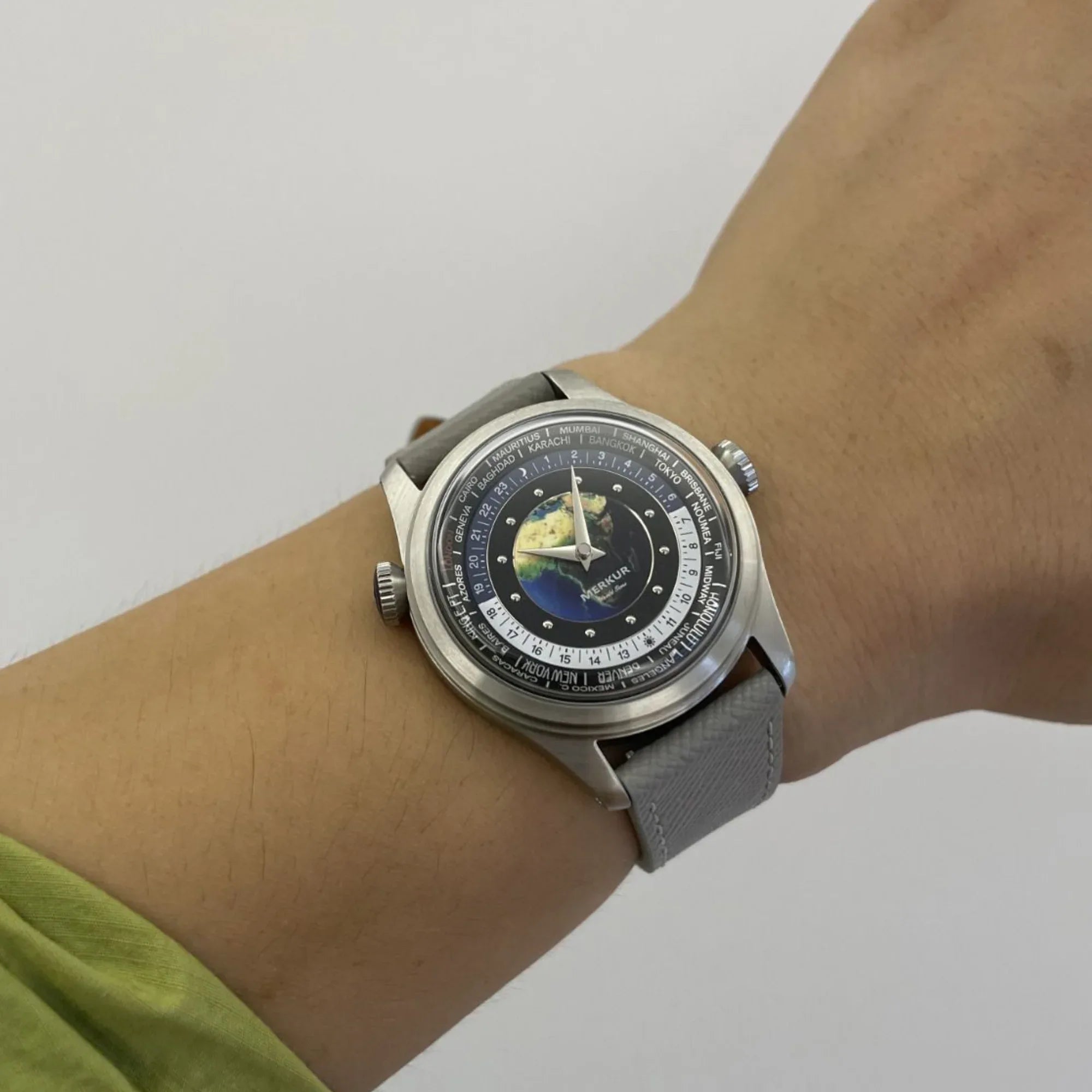 NEW MERKUR Dual Crown World casual manual mechanical watch steel watch Vintage Date Window - DREAM WATCHES