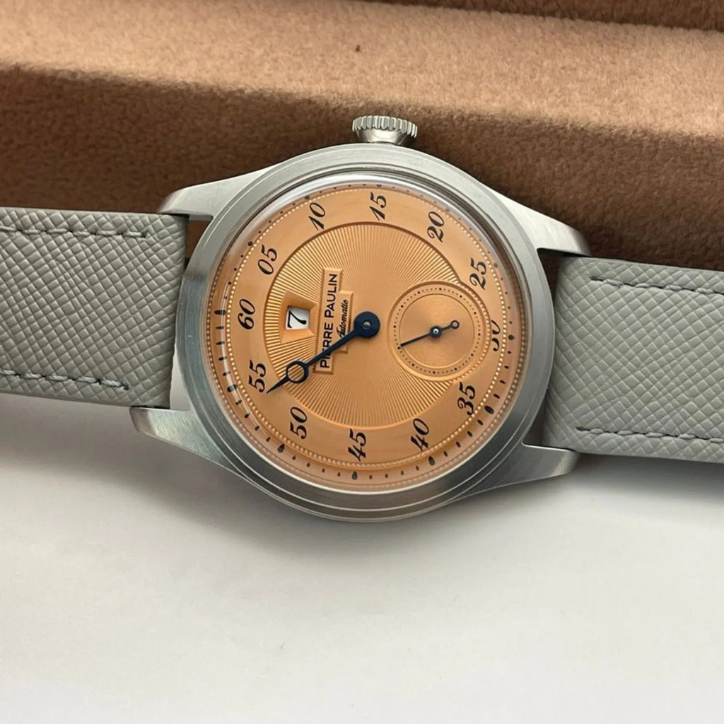 NEW Pierre Paulin Jumping Hour Automatic Seagull St17 mechanical watch steel watch Vintage Date Window - Salmon - DREAM WATCHES