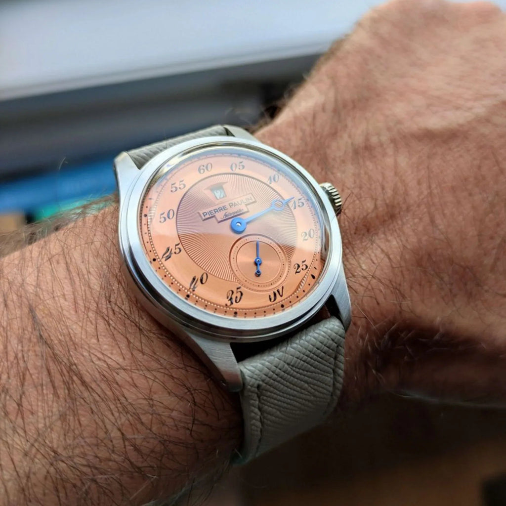 NEW Pierre Paulin Jumping Hour Automatic Seagull St17 mechanical watch steel watch Vintage Date Window - Salmon - DREAM WATCHES