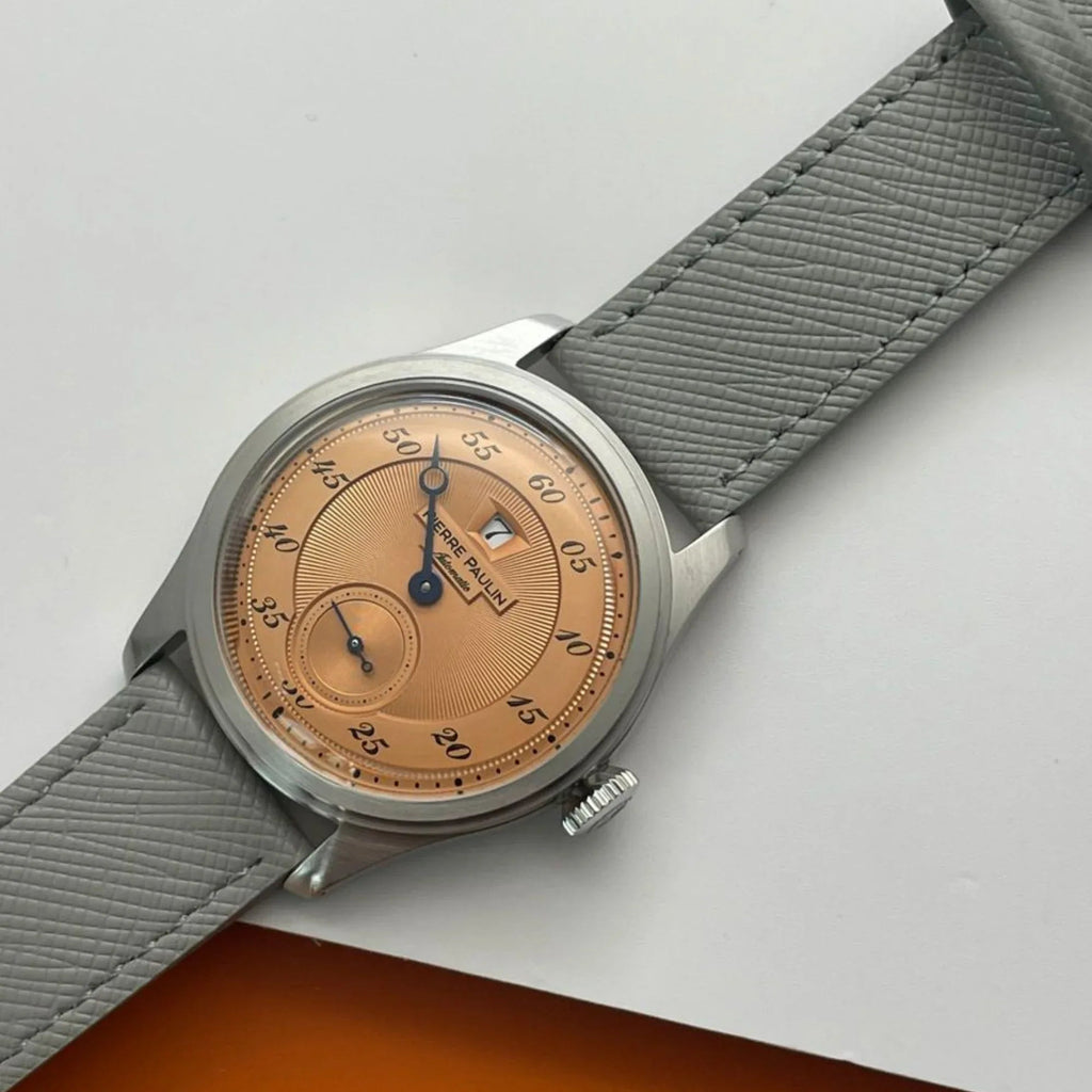 NEW Pierre Paulin Jumping Hour Automatic Seagull St17 mechanical watch steel watch Vintage Date Window - Salmon - DREAM WATCHES