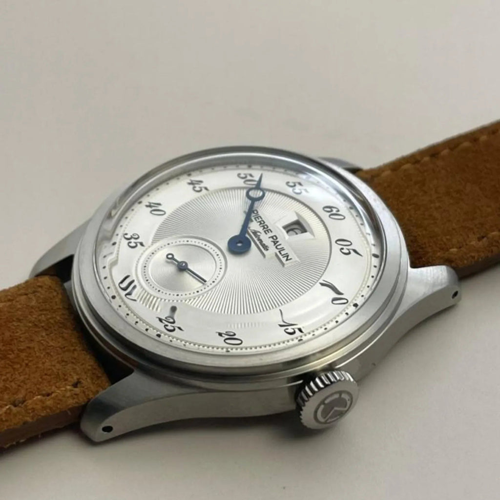 NEW Pierre Paulin Jumping Hour Automatic Seagull St17 mechanical watch steel watch Vintage Date Window - Silver - DREAM WATCHES