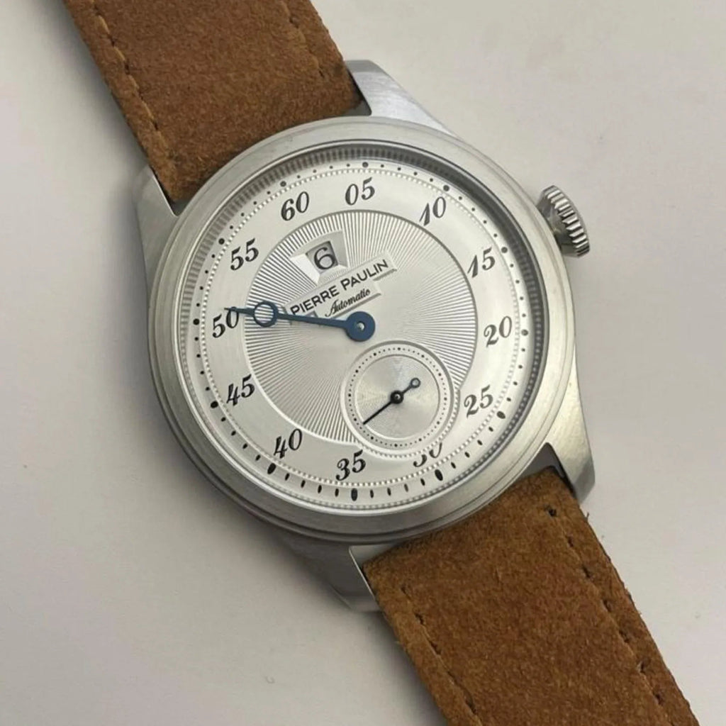 NEW Pierre Paulin Jumping Hour Automatic Seagull St17 mechanical watch steel watch Vintage Date Window - Silver - DREAM WATCHES