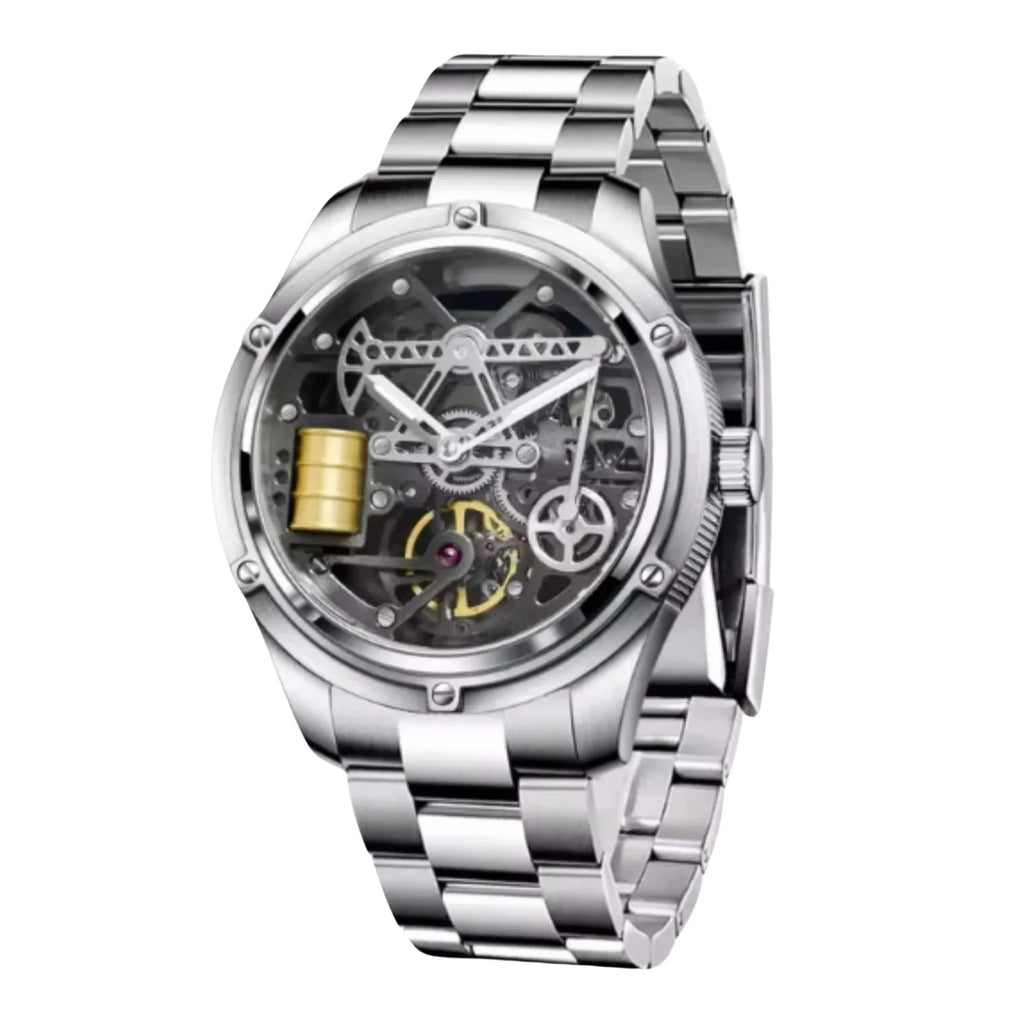"Oil Money" with Barrel Automatic mechanical luxury men's watch wristwatch - Grey - DREAM WATCHES