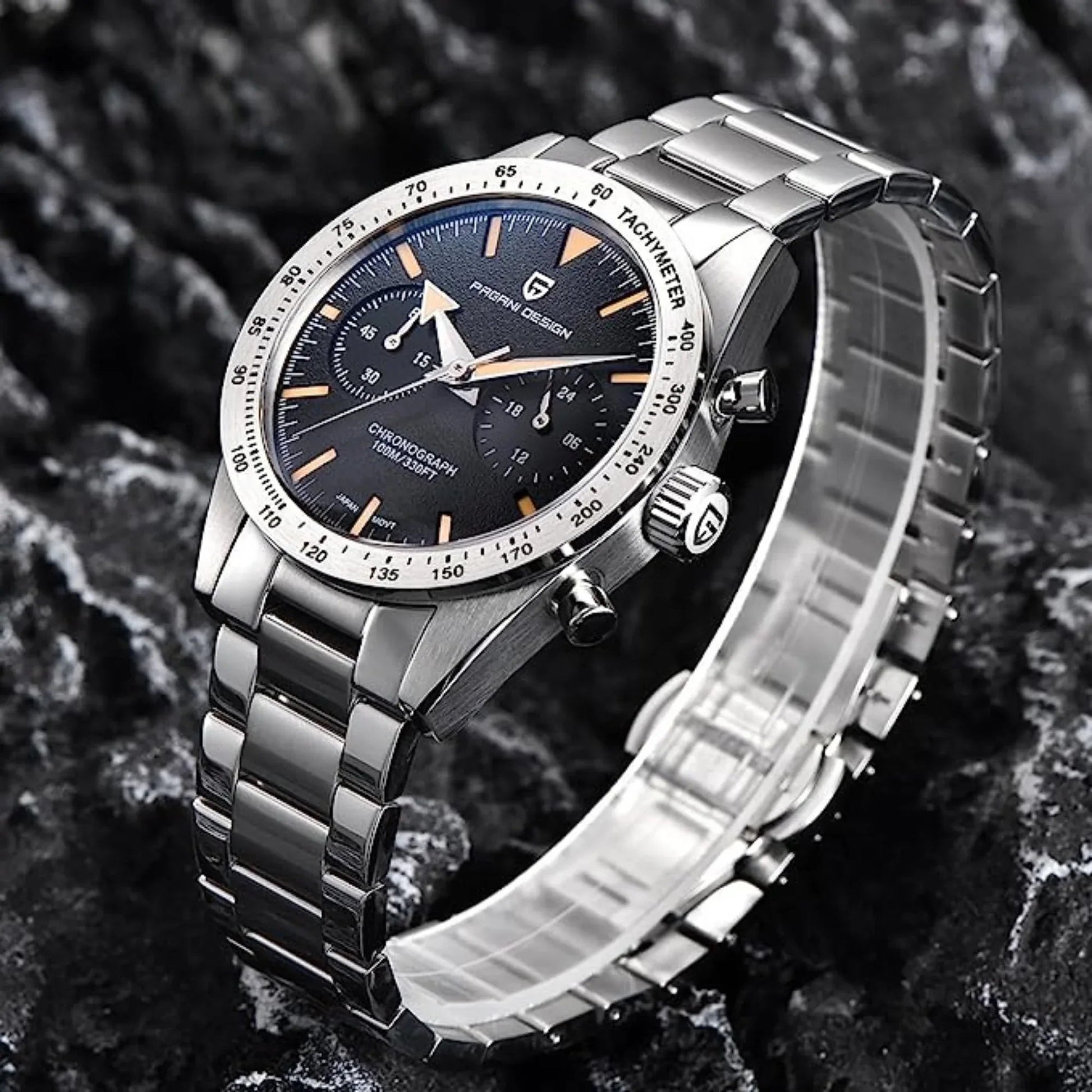 Pagani Design 1766 Homage Men's Chronograph Watches Stainless Steel 40mm Case VK64 Quartz Movement 100M Waterproof Casual Sport Retro Watch - Black - DREAM WATCHES