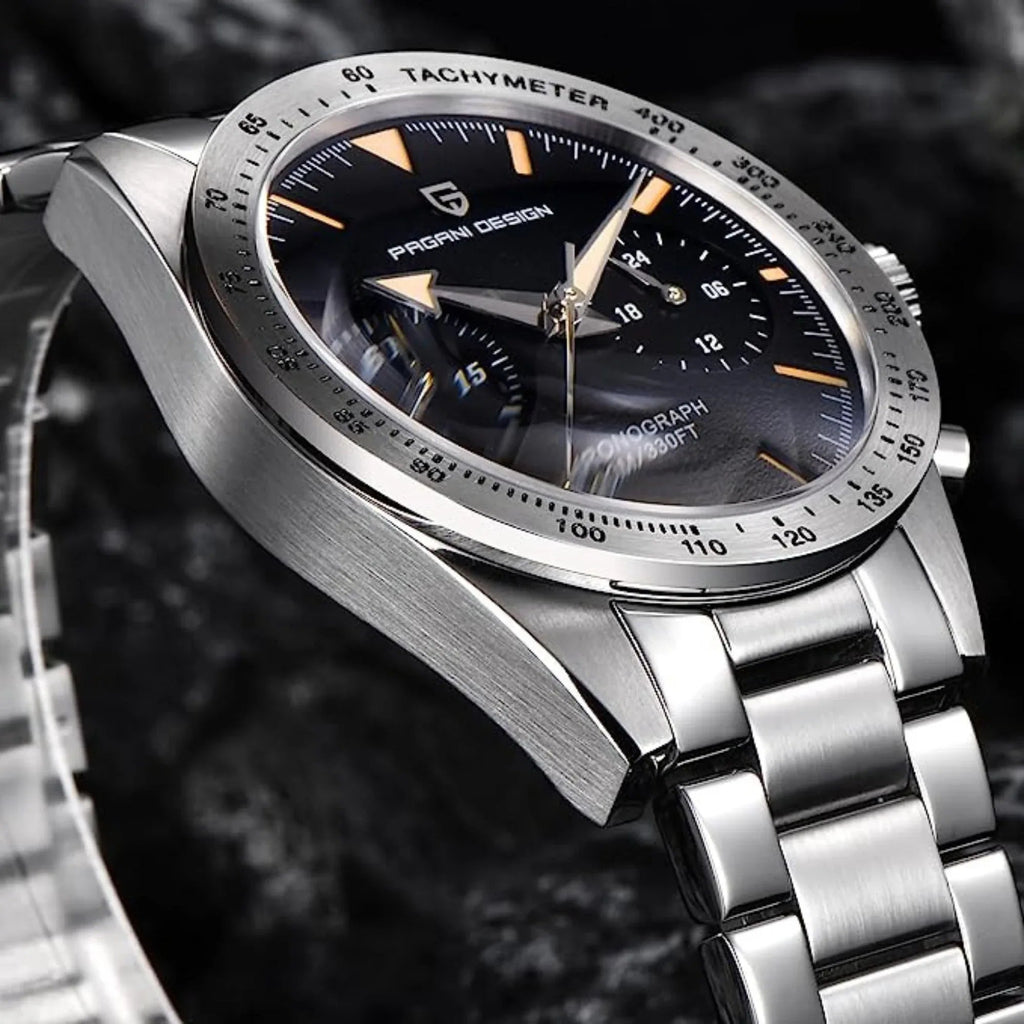 Pagani Design 1766 Homage Men's Chronograph Watches Stainless Steel 40mm Case VK64 Quartz Movement 100M Waterproof Casual Sport Retro Watch - Black - DREAM WATCHES