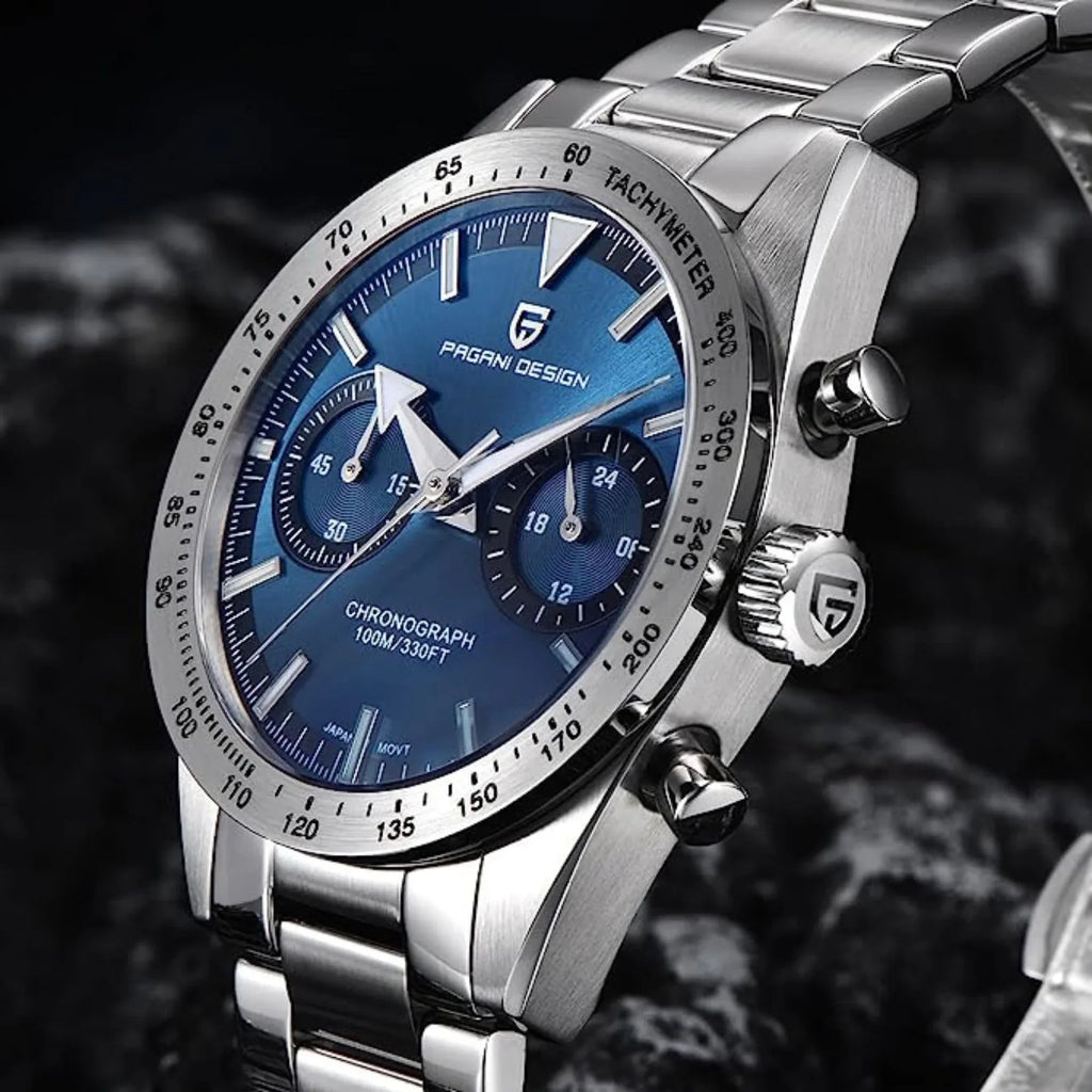 Pagani Design 1766 Homage Men's Chronograph Watches Stainless Steel 40mm Case VK64 Quartz Movement 100M Waterproof Casual Sport Retro Watch - Blue - DREAM WATCHES