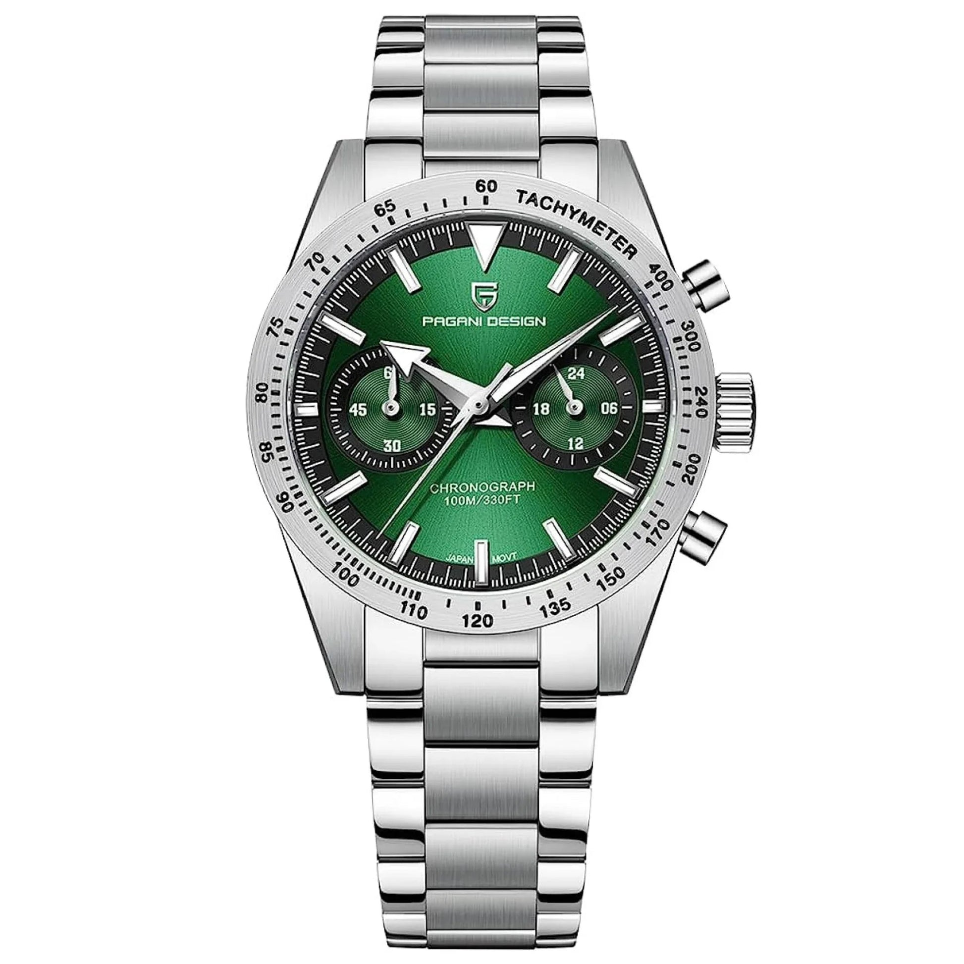 Pagani Design 1766 Homage Men's Chronograph Watches Stainless Steel 40mm Case VK64 Quartz Movement 100M Waterproof Casual Sport Retro Watch - Green - DREAM WATCHES
