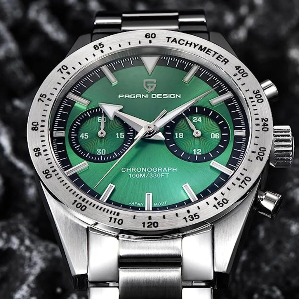 Pagani Design 1766 Homage Men's Chronograph Watches Stainless Steel 40mm Case VK64 Quartz Movement 100M Waterproof Casual Sport Retro Watch - Green - DREAM WATCHES