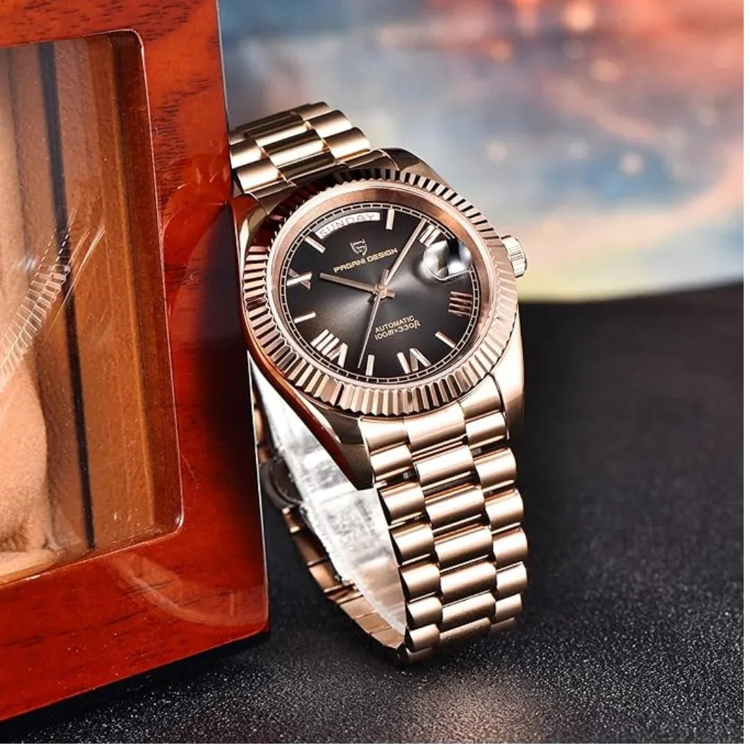 Pagani Design DD40 PD-1783 Men's Luxury Automatic Watch with AR Sapphire Glass and NH36A Movement - Rose Gold - Black - DREAM WATCHES