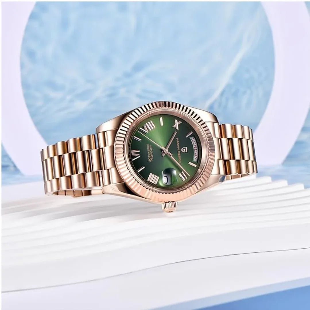 Pagani Design DD40 PD-1783 Men's Luxury Automatic Watch with AR Sapphire Glass and NH36A Movement- Rose Gold - Green - DREAM WATCHES