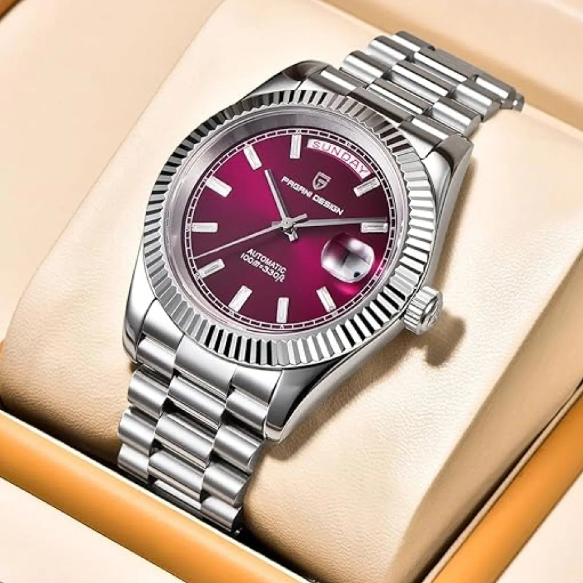 Pagani Design DD40 PD-1783 Men's Watches Luxury Automatic Watch AR Sapphire Glass Mechanical Wristwatch Men NH36A - Maroon Dial - DREAM WATCHES