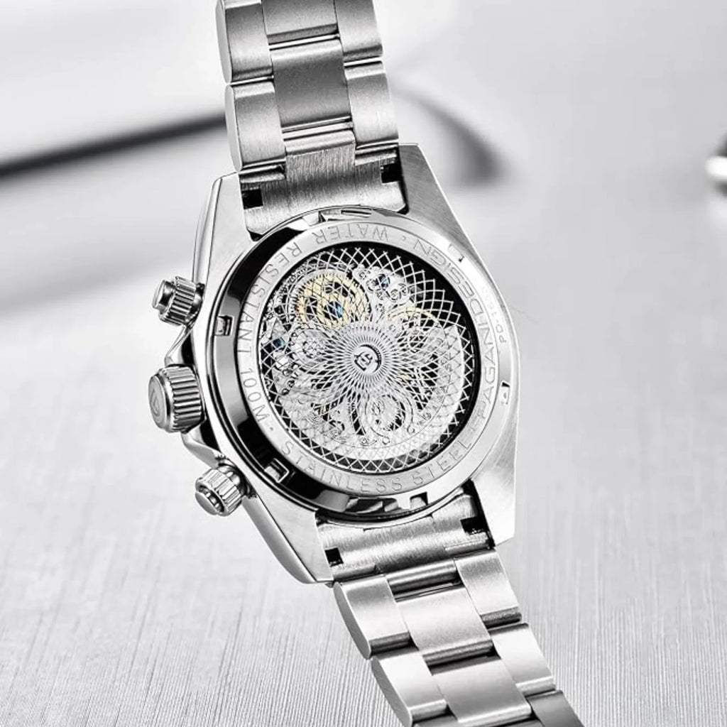 Pagani Design Men's Watch Rainbow Bezel Automatic Mechanical Waterproof Stainless Steel Watch Skeleton Watches for Men (Silver PD-1653) - DREAM WATCHES