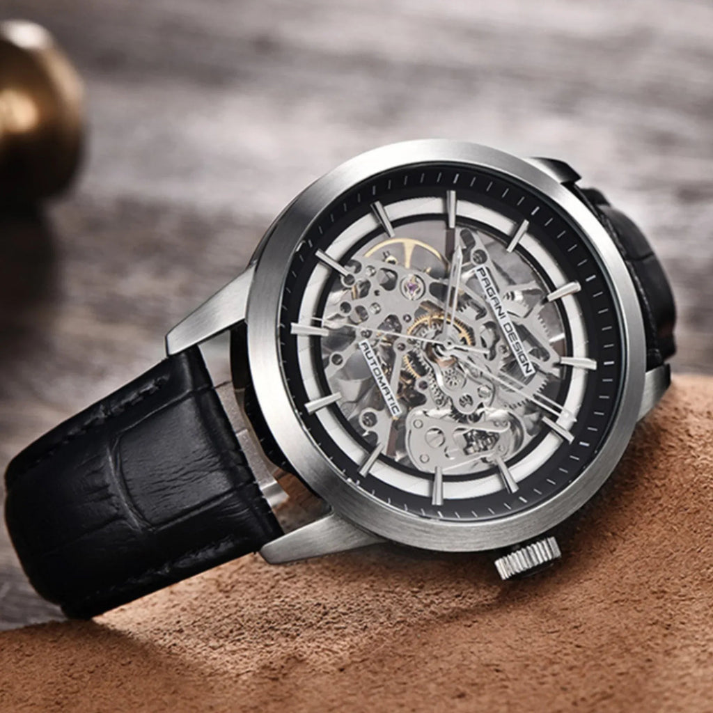 Pagani Design PD-1638 2023 Men's Automatic Skeleton Mechanical Automatic Stainless Steel Watch With Leather Strap Pointer Series 100 Meters Waterproof - DREAM WATCHES