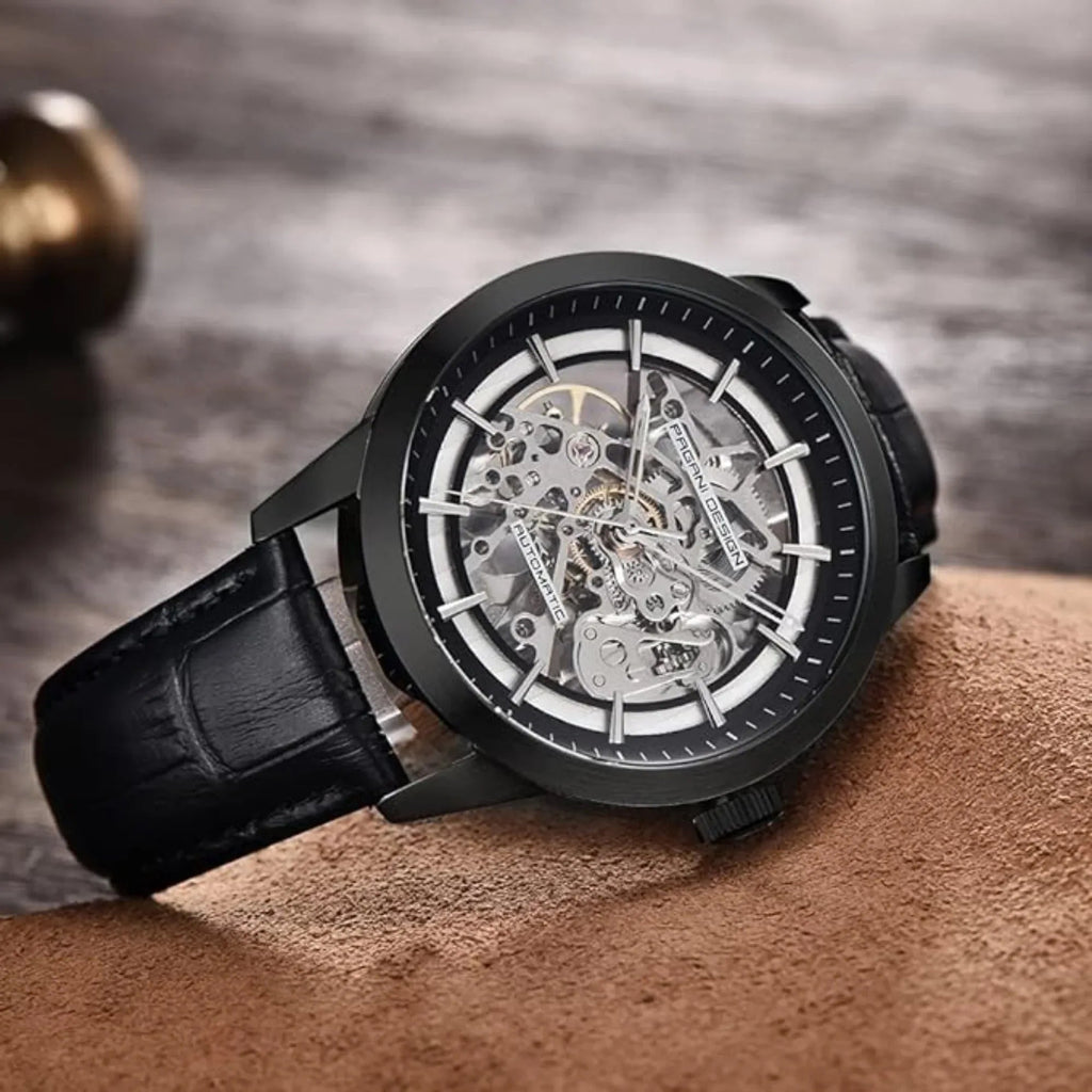 Pagani Design PD-1638 2023 Men's Automatic Skeleton Mechanical Automatic Stainless Steel Watch With Leather Strap Pointer Series 100 Meters Waterproof - DREAM WATCHES