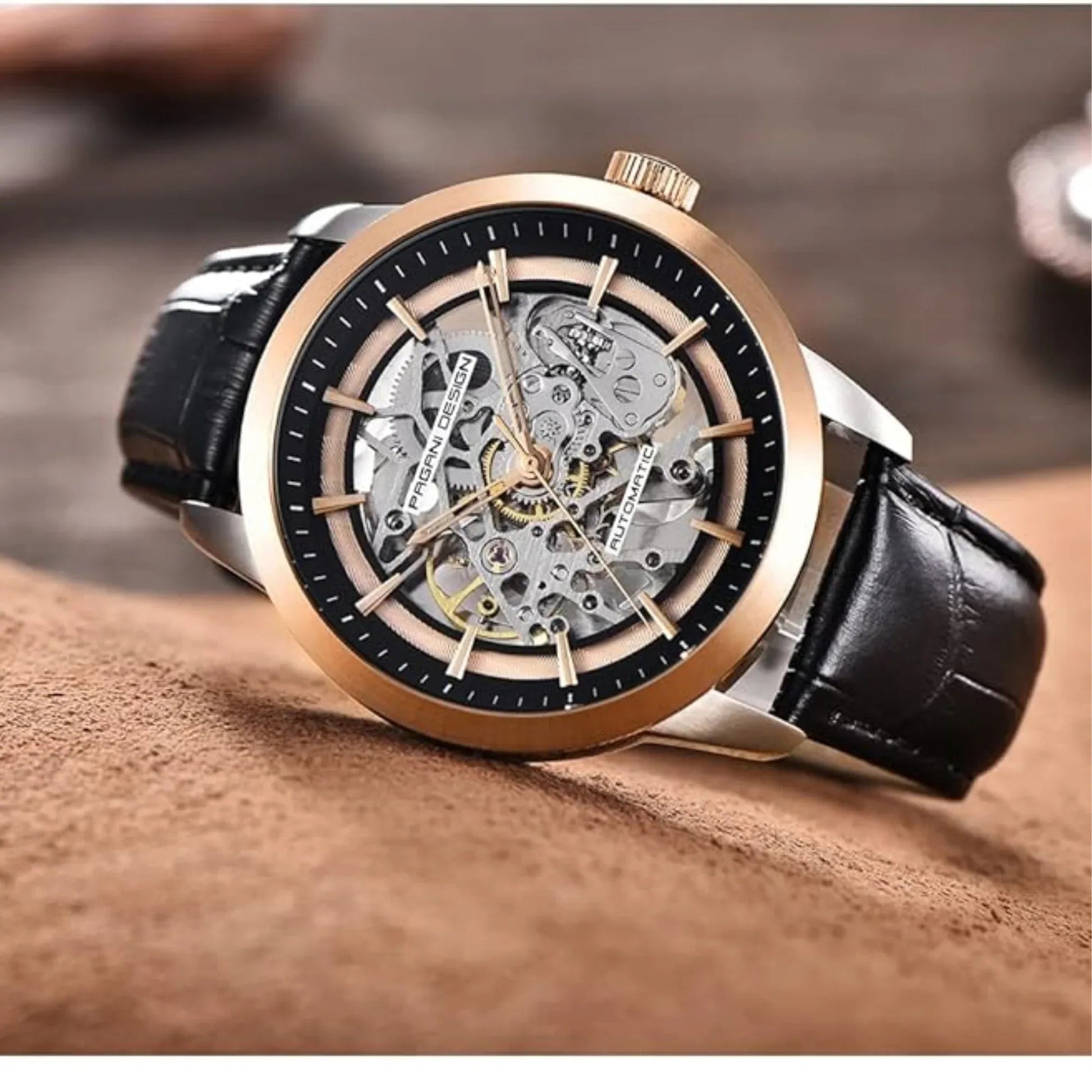 Pagani Design PD-1638 2023 Men's Automatic Skeleton Mechanical Automatic Stainless Steel Watch With Leather Strap Pointer Series 100 Meters Waterproof - DREAM WATCHES