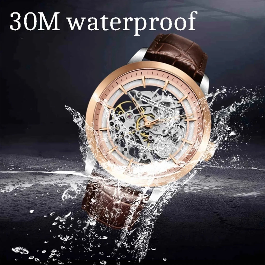 Pagani Design PD-1638 2023 Men's Automatic Skeleton Mechanical Automatic Stainless Steel Watch With Leather Strap Pointer Series 100 Meters Waterproof - DREAM WATCHES