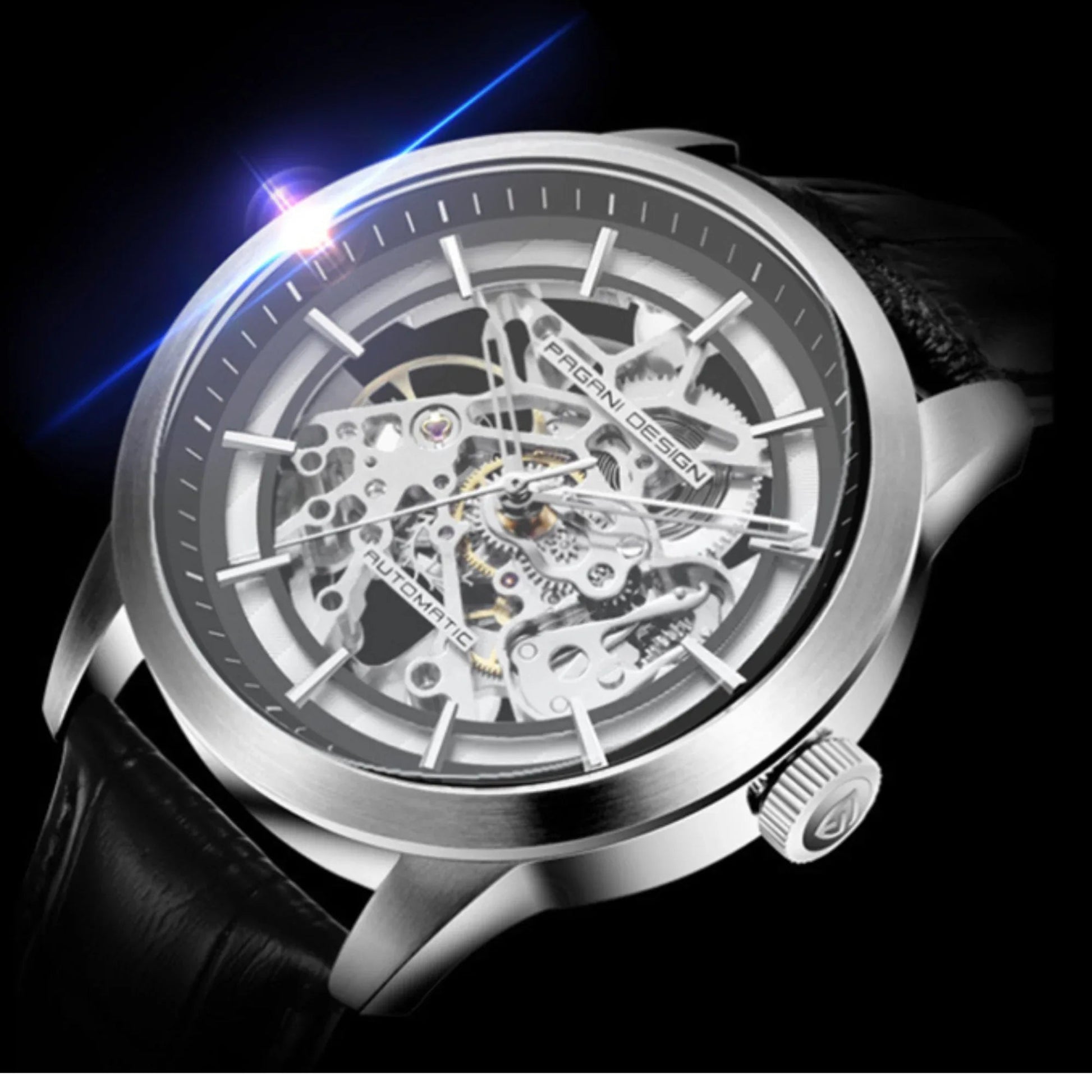 Pagani Design PD-1638 2023 Men's Automatic Skeleton Mechanical Automatic Stainless Steel Watch With Leather Strap Pointer Series 100 Meters Waterproof - DREAM WATCHES