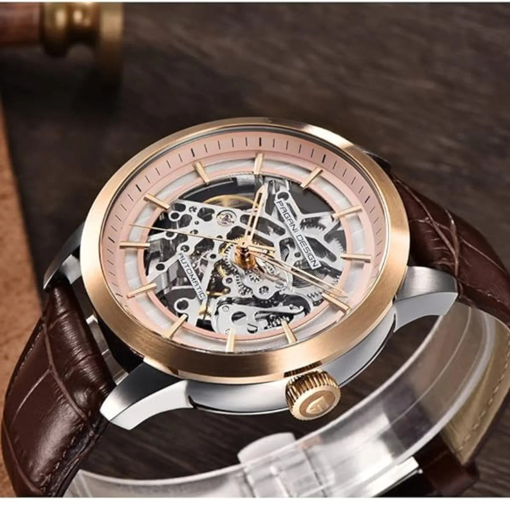 Pagani Design PD-1638 2023 Men's Automatic Skeleton Mechanical Automatic Stainless Steel Watch With Leather Strap Pointer Series 100 Meters Waterproof - DREAM WATCHES