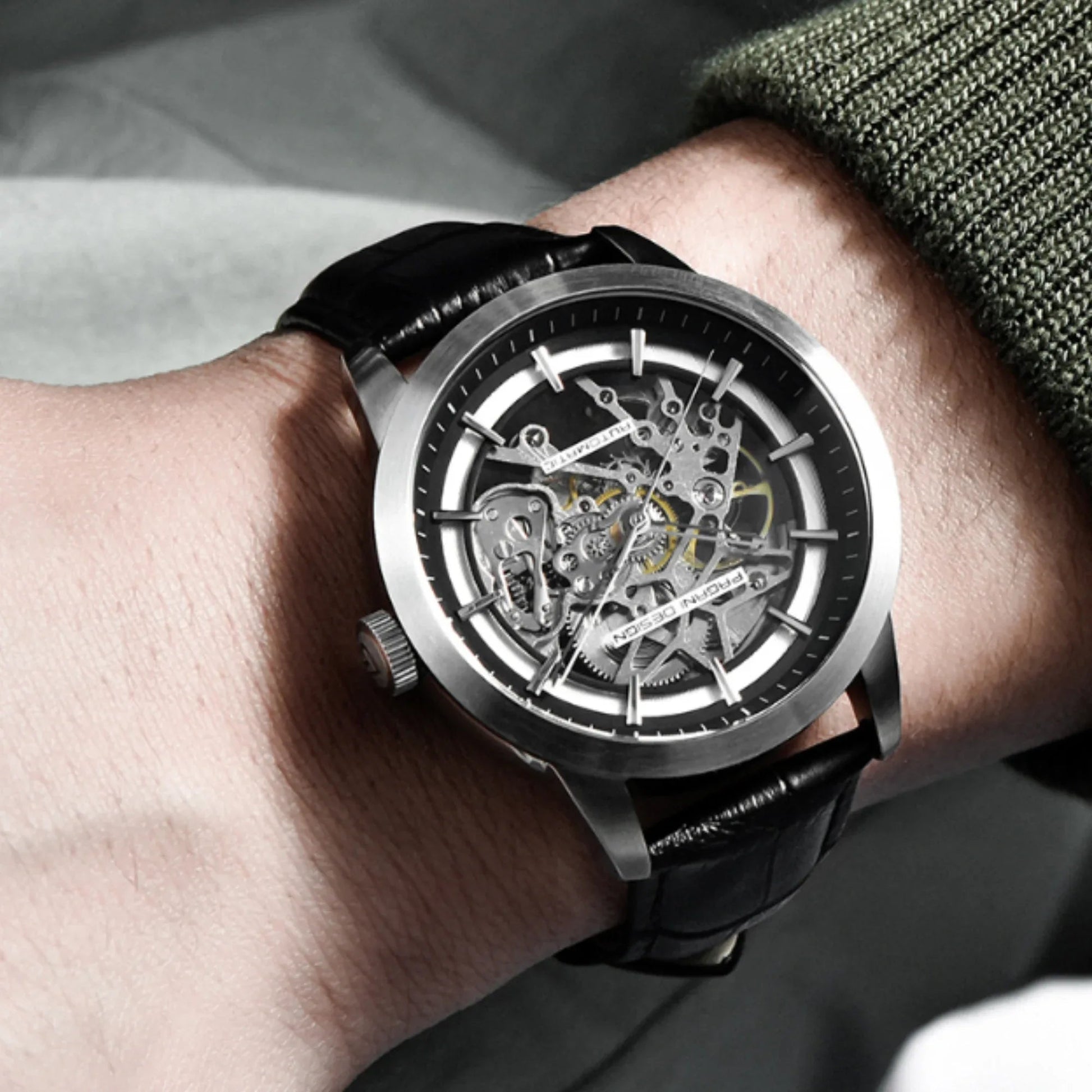 Pagani Design PD-1638 Men's Automatic Skeleton Mechanical Automatic Stainless Steel Watch with Leather Strap Pointer Series 100 Meters Waterproof - DREAM WATCHES