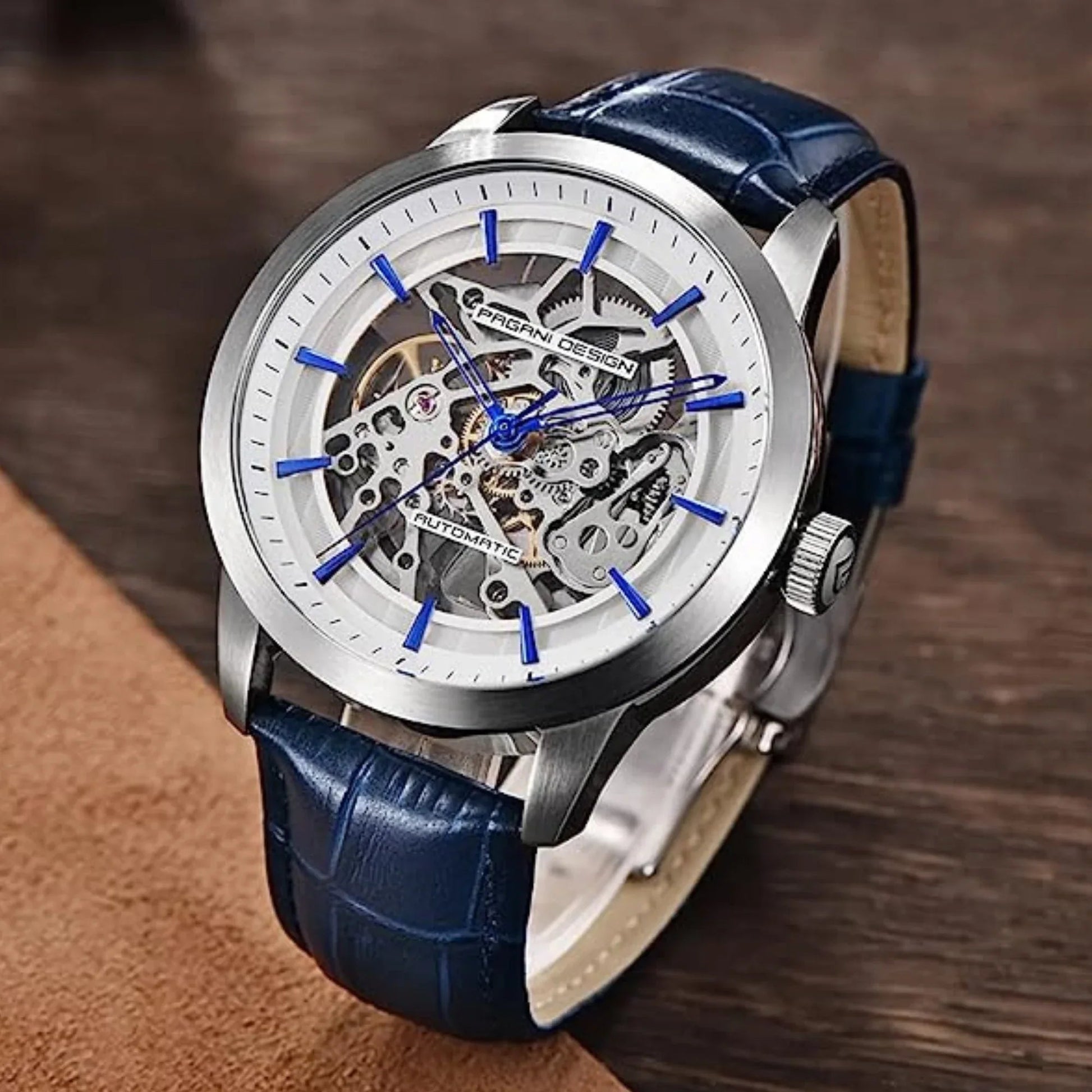 Pagani Design PD-1638 Men's Automatic Skeleton Mechanical Automatic Stainless Steel Watch with Leather Strap Pointer Series 100 Meters Waterproof - DREAM WATCHES