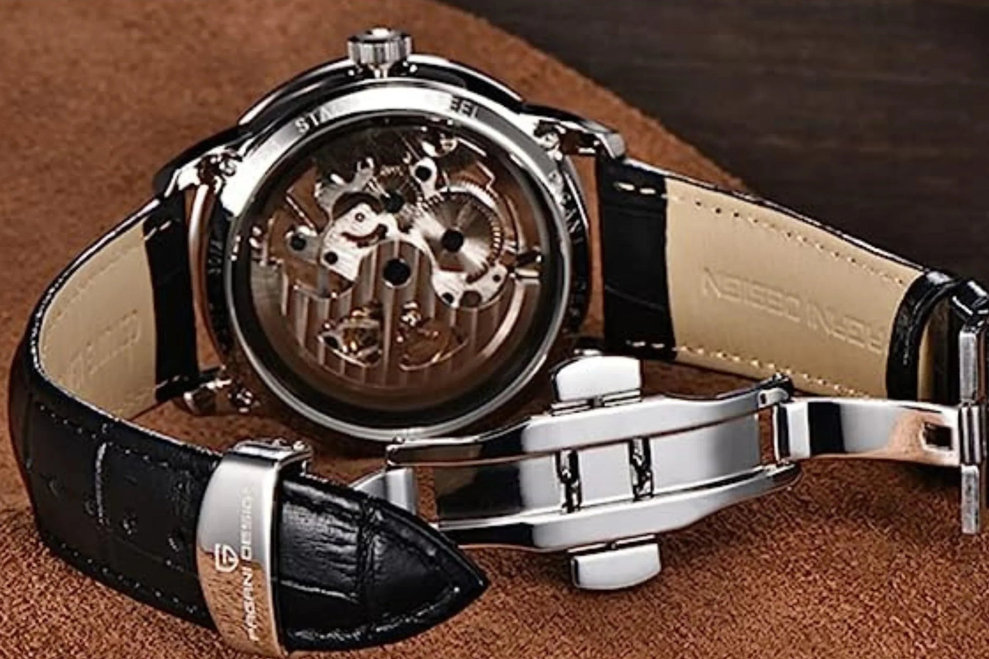 Pagani Design PD-1638 Men's Automatic Skeleton Mechanical Automatic Stainless Steel Watch with Leather Strap Pointer Series 100 Meters Waterproof - DREAM WATCHES