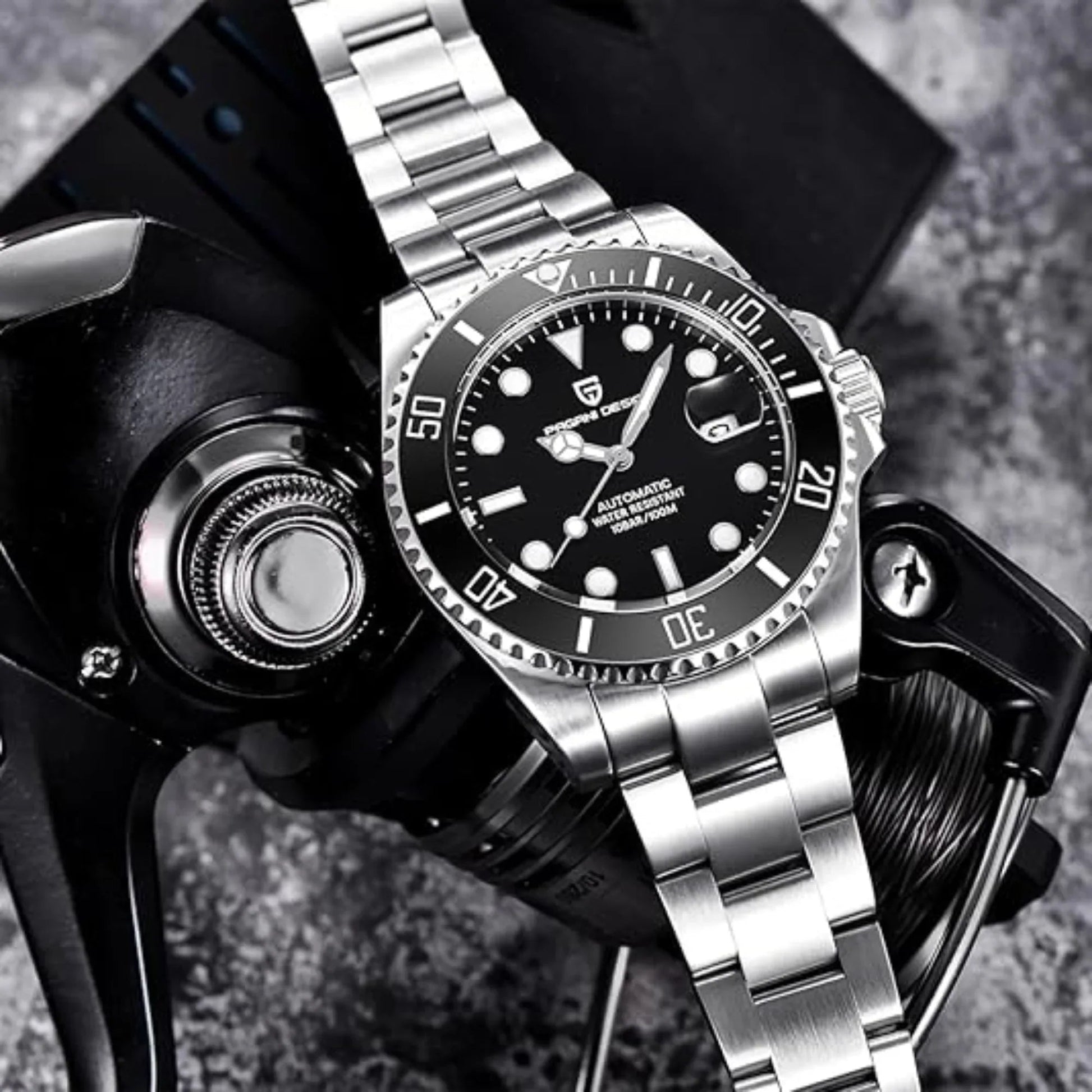Pagani Design PD-1639 Waterproof Mechanical Automatic Stainless Steel Men's 43MM Watch - Black - DREAM WATCHES