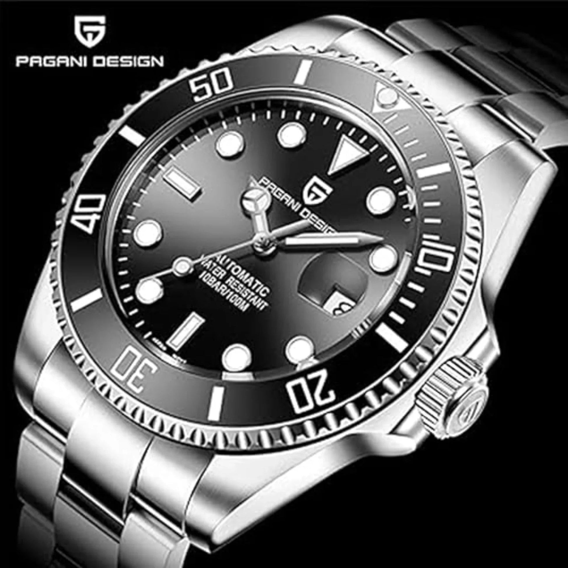 Pagani Design PD-1639 Waterproof Mechanical Automatic Stainless Steel Men's 43MM Watch - Black - DREAM WATCHES