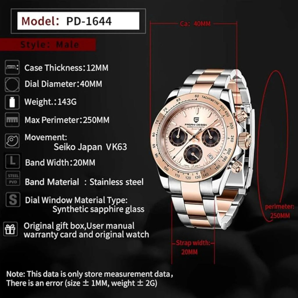 Pagani Design PD-1644 Daytona Chronograph Luxury Meca-quartz Movement (Japanese VK63) | Stainless Steel Men's 40MM Watch - DREAM WATCHES