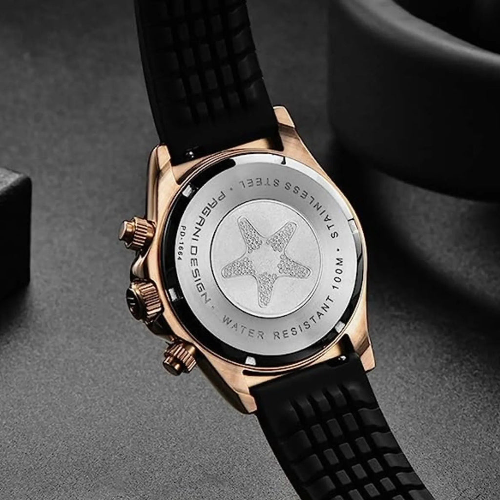 Pagani Design PD-1644 Daytona Chronograph Luxury Meca-quartz Movement (Japanese VK63) | Stainless Steel Men's 40MM Watch - Rose-Gold Black Dial - DREAM WATCHES