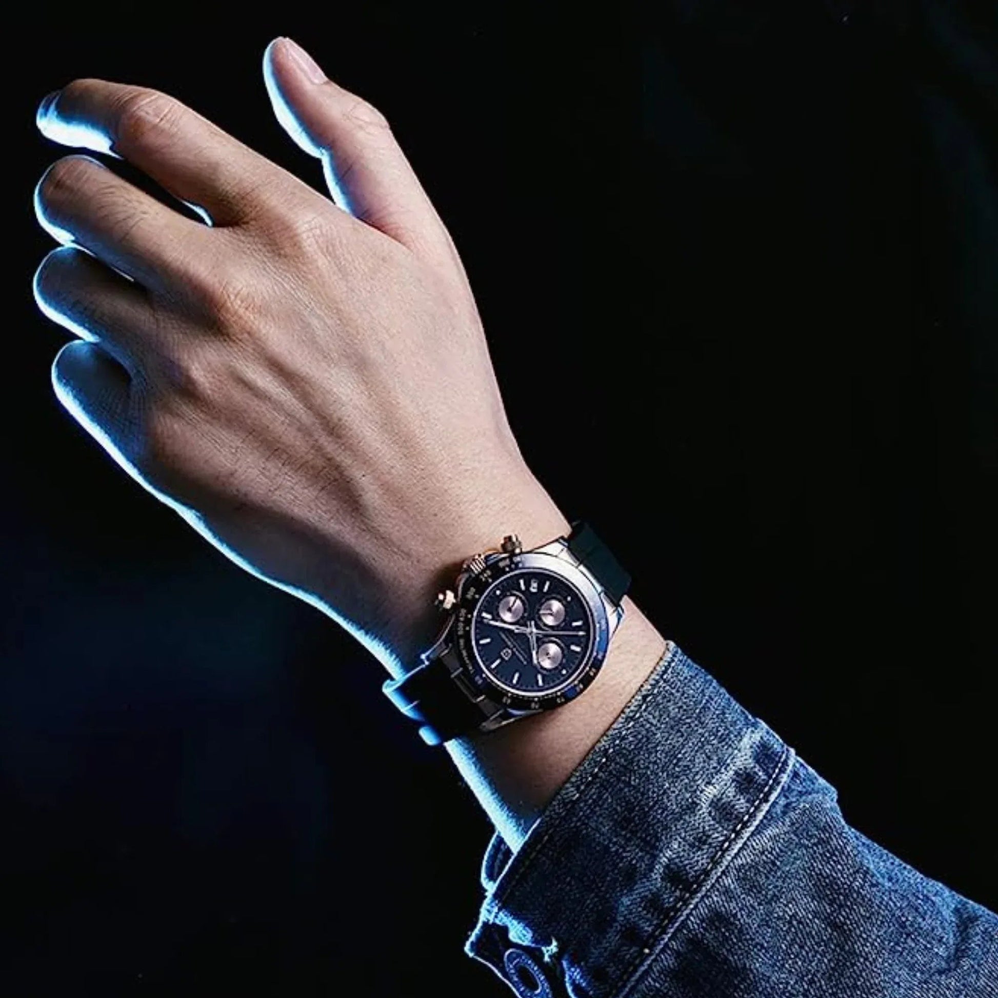 Pagani Design PD-1644 Daytona Chronograph Luxury Meca-quartz Movement (Japanese VK63) | Stainless Steel Men's 40MM Watch - Rose-Gold Black Dial - DREAM WATCHES