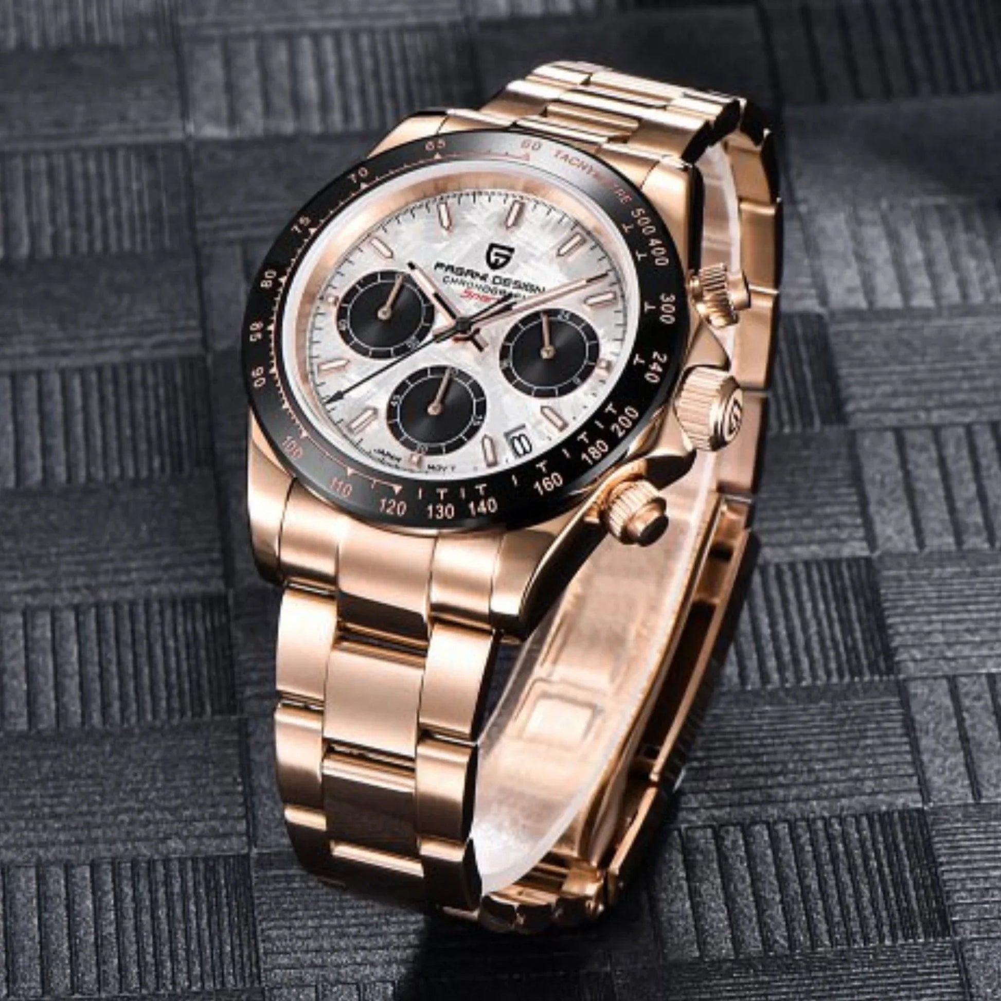 Pagani Design PD-1644 | Luxury | Meca-quartz Movement (SeikoVK63) | Stainless Steel Men's 40MM Watch (Daytona) - Rosè Gold - DREAM WATCHES