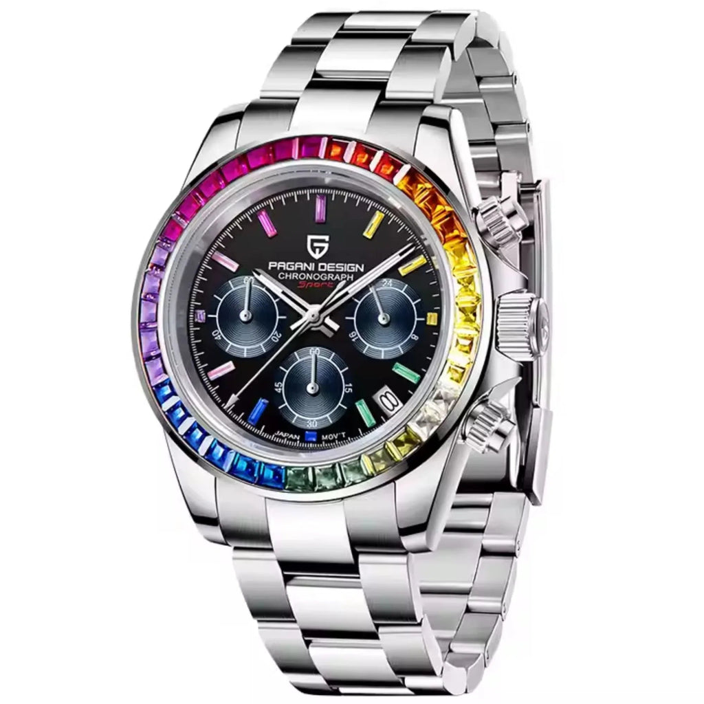 PAGANI DESIGN PD-1644 Men's Quartz Watches Chronograph Sports Wrist Watch with VK63 Movement Sapphire Glass Waterproof Stainless Steel Strap Ceramic Bezel - DREAM WATCHES