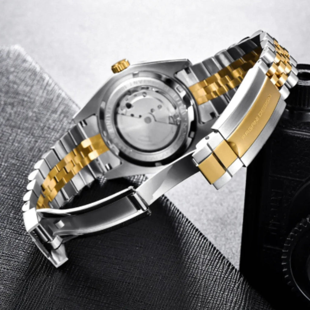 Pagani Design PD-1645 DateJust (Automatic Movement) Mechanical Watch 200M Waterproof Watch Stainless Steel Watch Fluted Bezel (Golden Dial - Jubilee Bracelet) - DREAM WATCHES