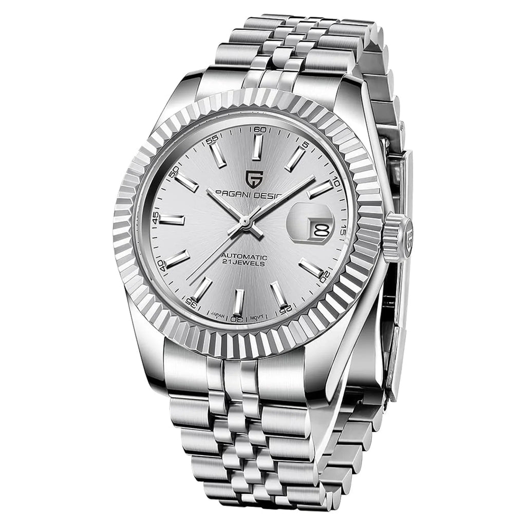 Pagani Design PD-1645 DateJust (Automatic Movement) Mechanical Watch 200M Waterproof Watch Stainless Steel Watch Fluted Bezel (Silver Dial - Jubilee Bracelet) - DREAM WATCHES
