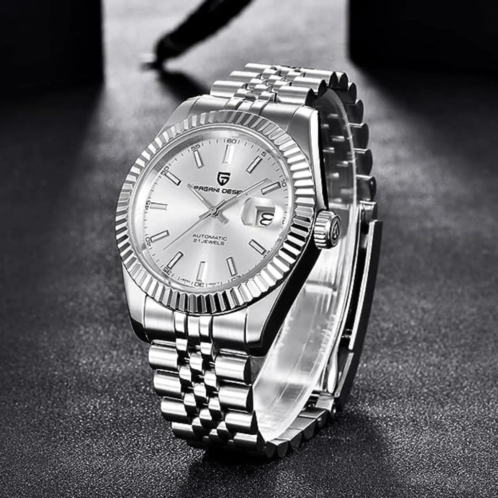 Pagani Design PD-1645 DateJust (Automatic Movement) Mechanical Watch 200M Waterproof Watch Stainless Steel Watch Fluted Bezel (Silver Dial - Jubilee Bracelet) - DREAM WATCHES