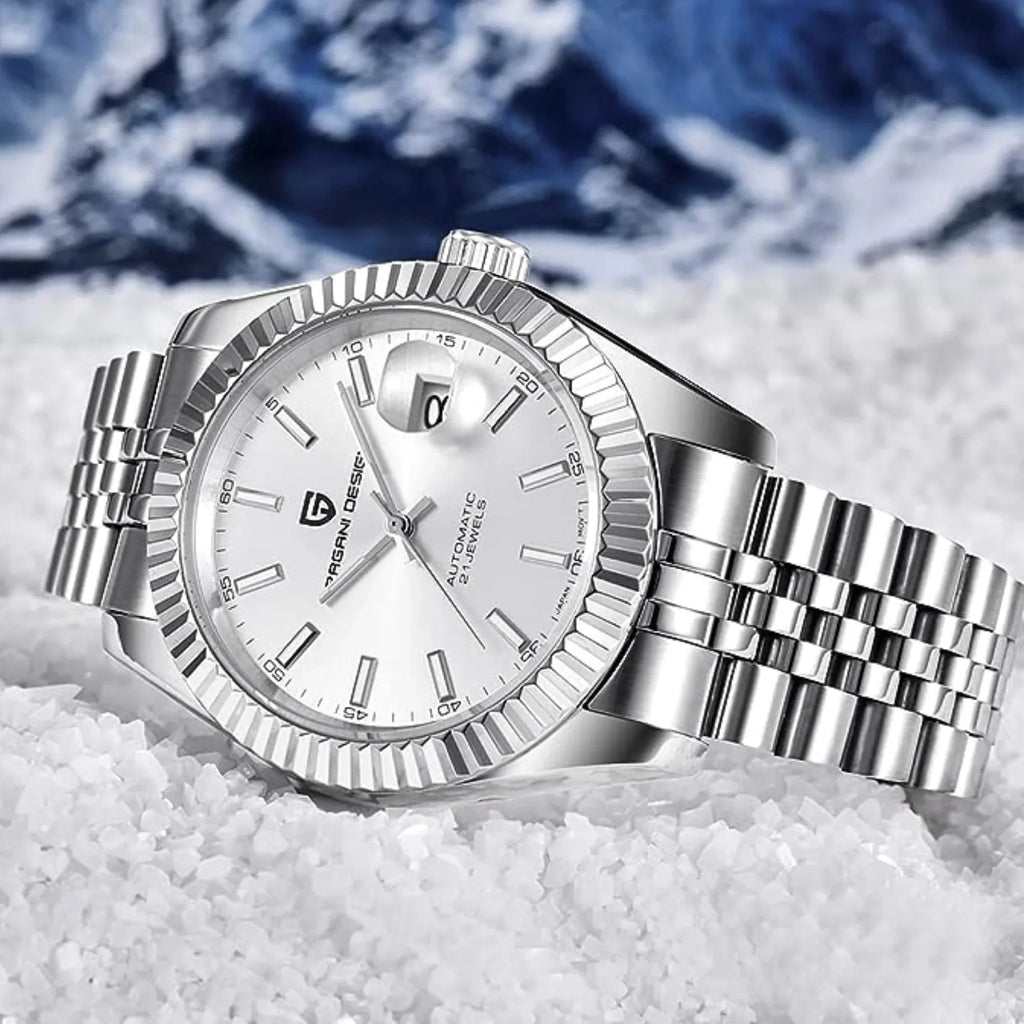 Pagani Design PD-1645 DateJust (Automatic Movement) Mechanical Watch 200M Waterproof Watch Stainless Steel Watch Fluted Bezel (Silver Dial - Jubilee Bracelet) - DREAM WATCHES