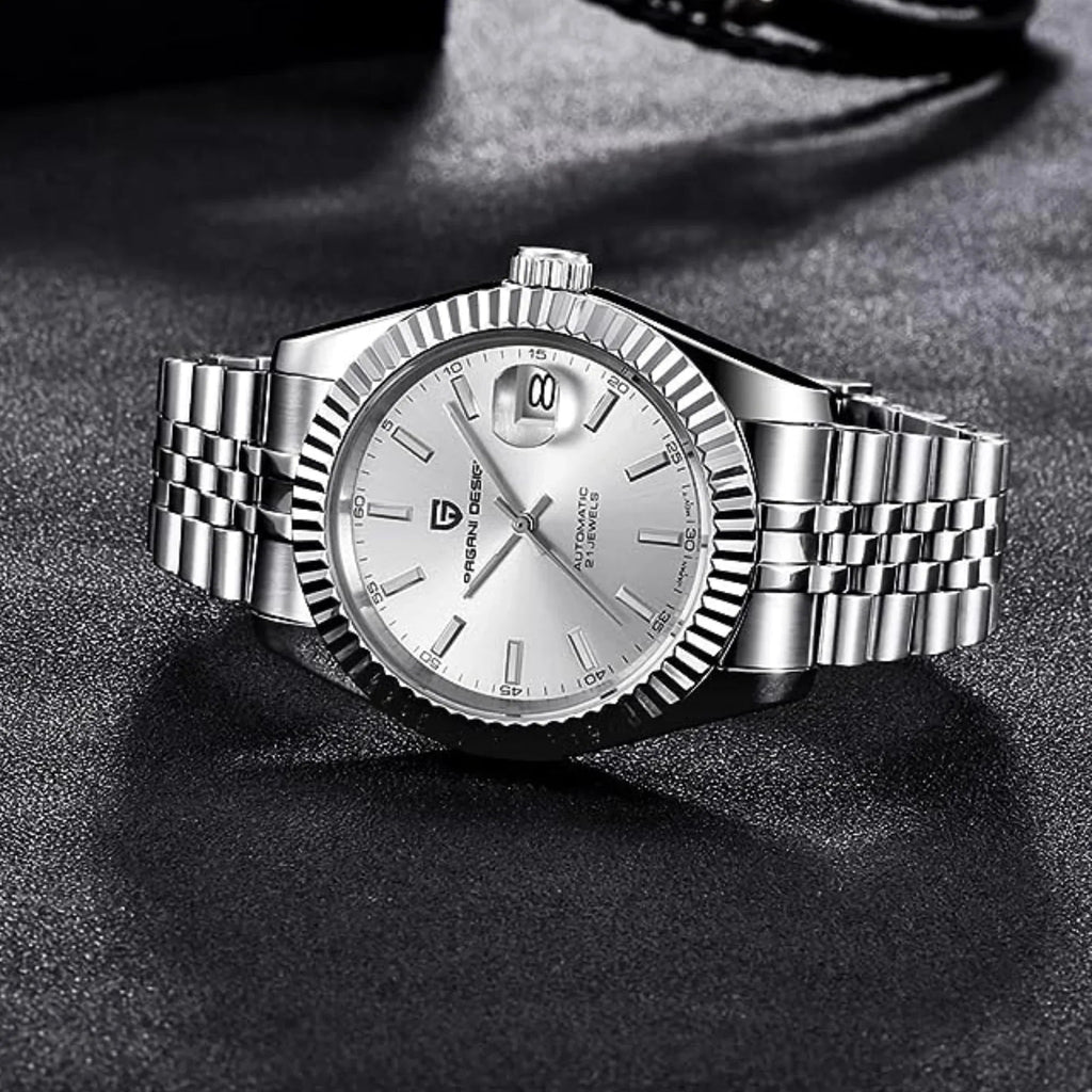 Pagani Design PD-1645 DateJust (Automatic Movement) Mechanical Watch 200M Waterproof Watch Stainless Steel Watch Fluted Bezel (Silver Dial - Jubilee Bracelet) - DREAM WATCHES