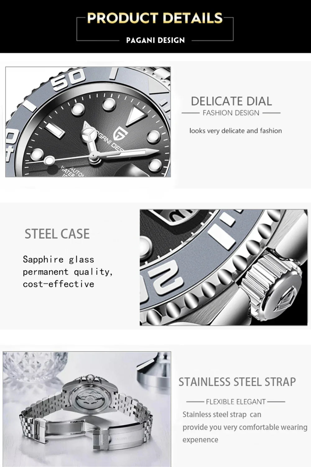 Pagani Design PD-1651 40mm Mens Automatic Waterproof Mechanical Watch with Yatch-Master Hommage - Grey - DREAM WATCHES