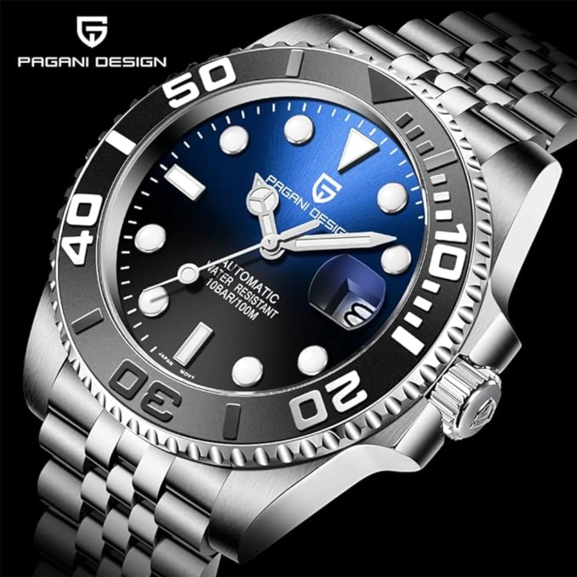 Pagani Design PD-1651 40mm Mens Automatic Waterproof Mechanical Watch Yatch-Master Hommage - Black Blue - DREAM WATCHES