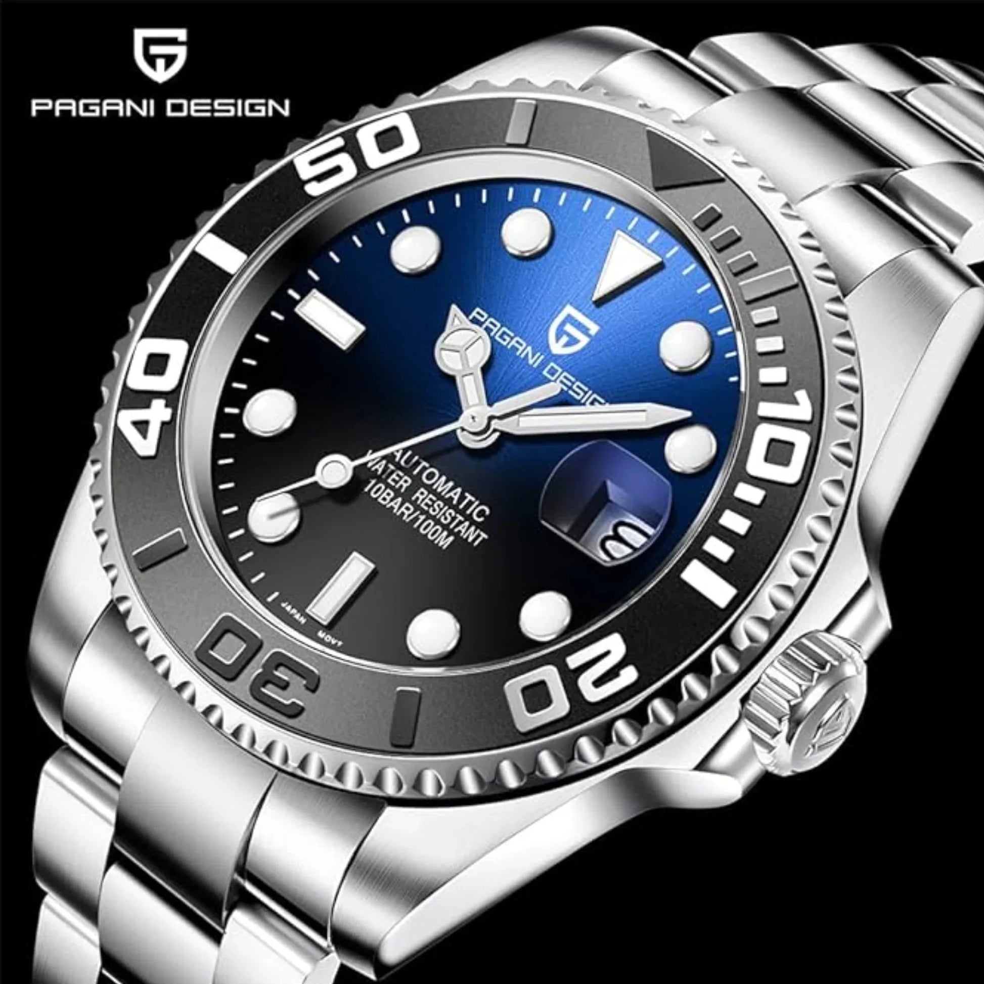 Pagani Design PD-1651 40mm Mens Automatic Waterproof Mechanical Watch Yatch-Master Hommage - Black Blue - DREAM WATCHES