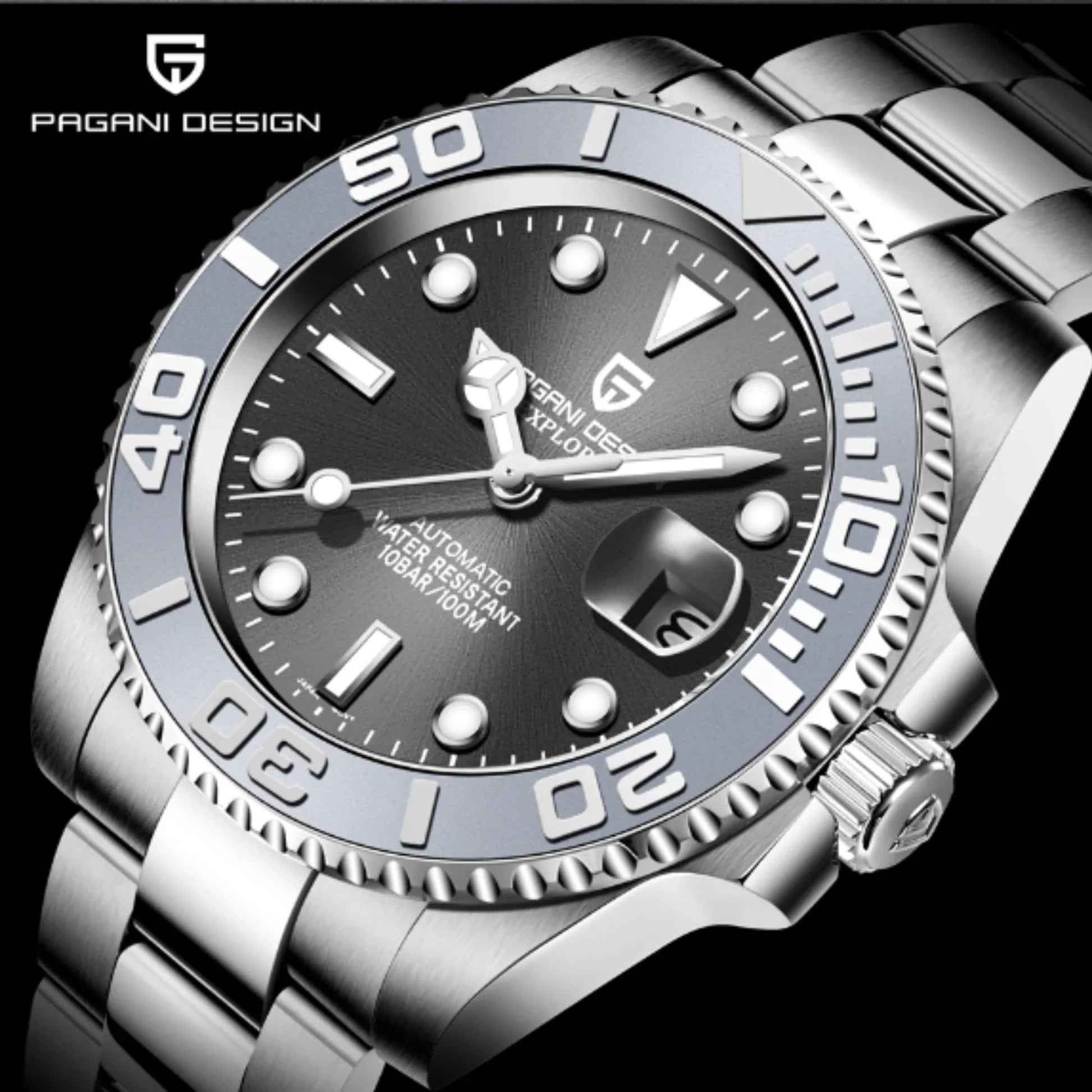 Pagani Design PD-1651 40mm Mens Automatic Waterproof Mechanical Watch Yatch-Master Hommage - Grey - DREAM WATCHES