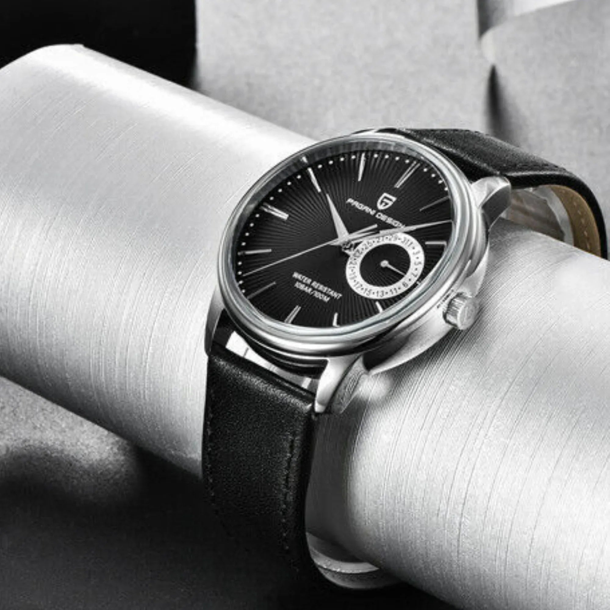 PAGANI DESIGN PD-1654 Japan Quartz Men Business Pilot Watch Leather Band - Black - DREAM WATCHES