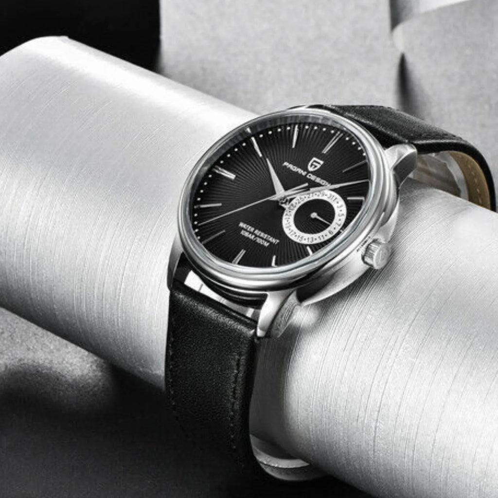 PAGANI DESIGN PD-1654 Japan Quartz Men Business Pilot Watch Leather Band - Black - DREAM WATCHES