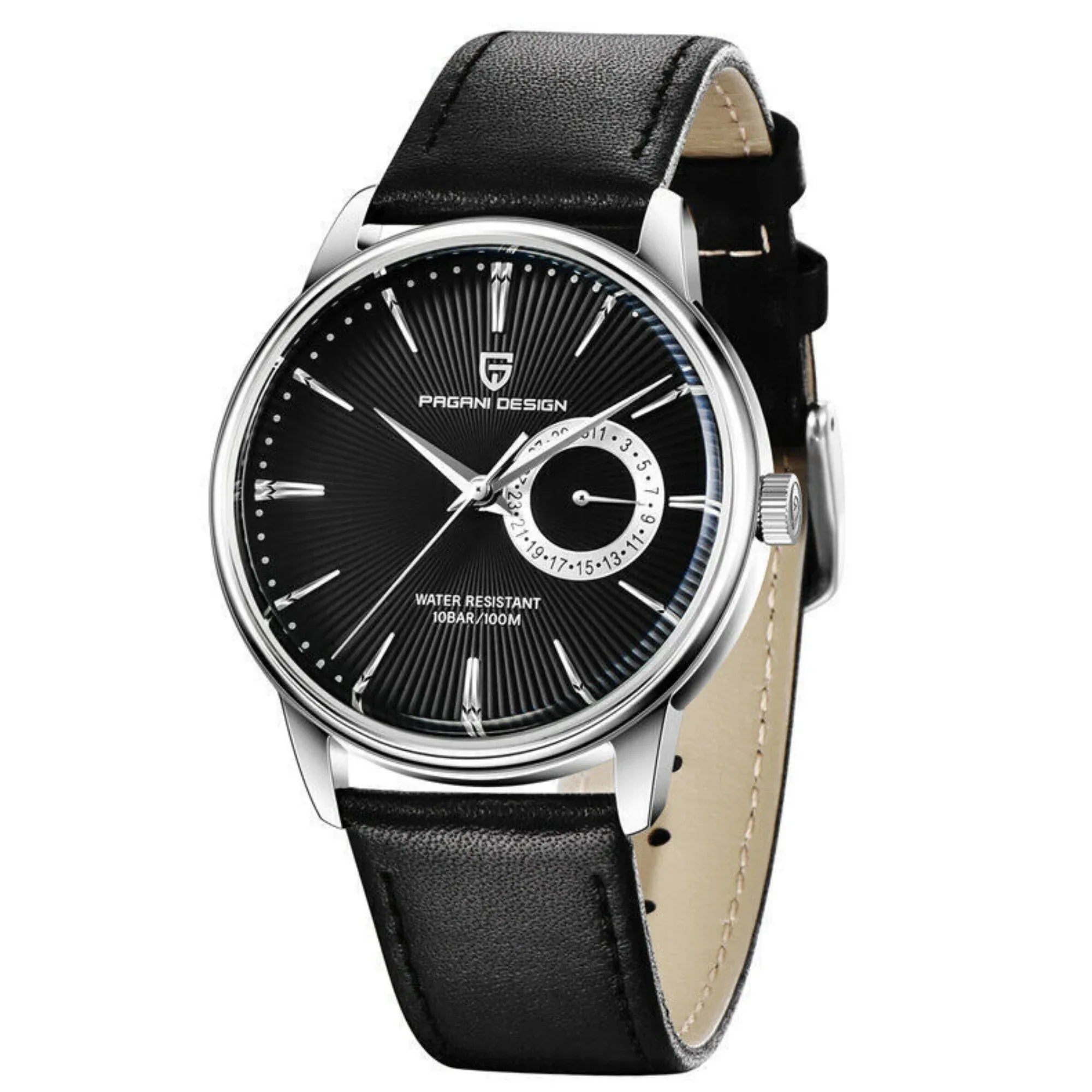 PAGANI DESIGN PD-1654 Japan Quartz Men Business Pilot Watch Leather Band - Black - DREAM WATCHES